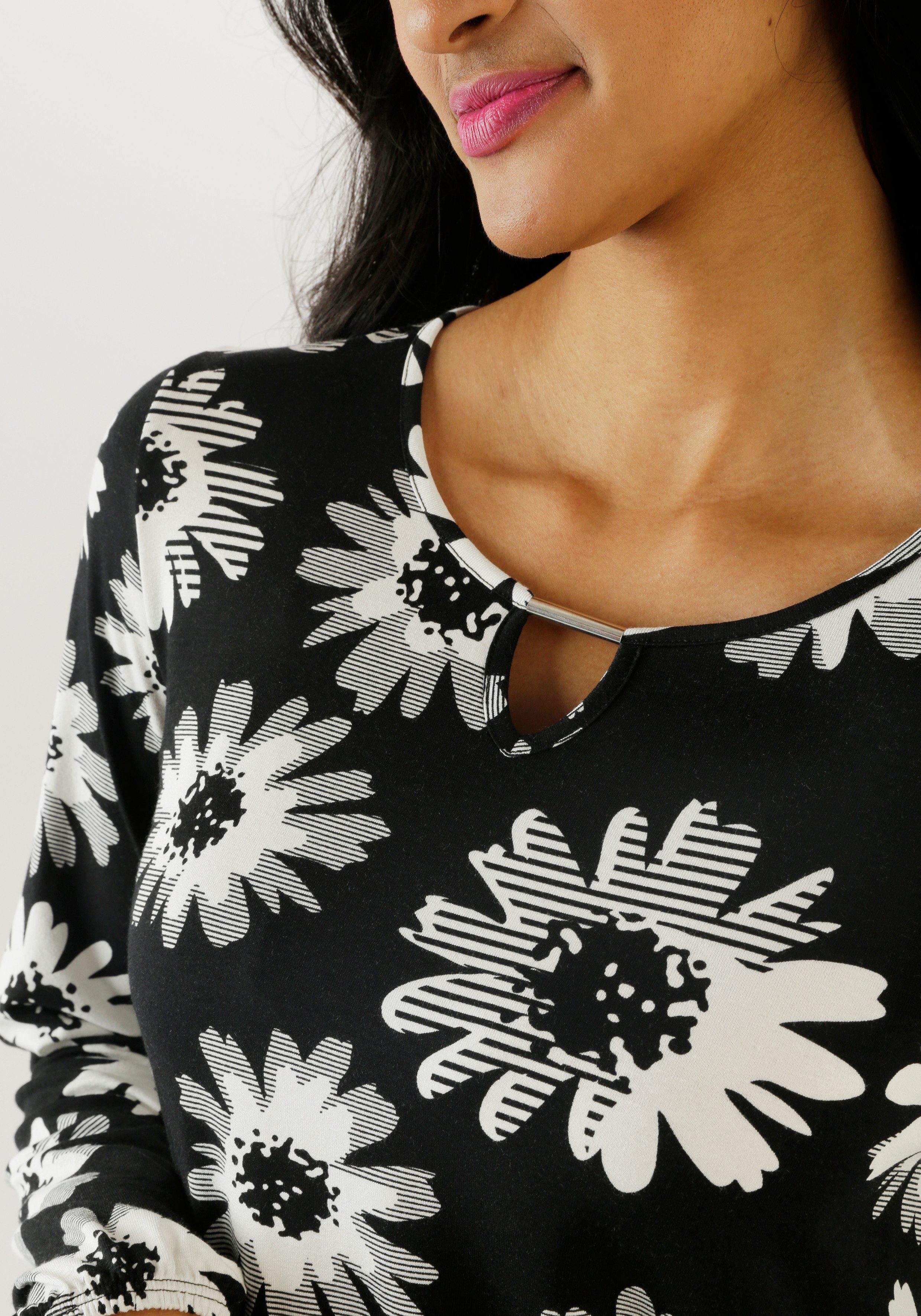 Aniston SELECTED Shirt met lange mouwen met cut-out en fantasierijk bloemenmotief - nieuwe collectie