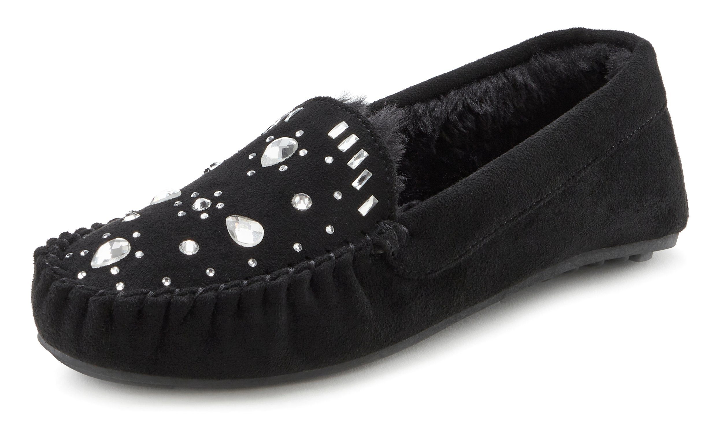 Vivance Pantoffels Pantolette, pantoffel, ballerina met siersteentjes VEGAN