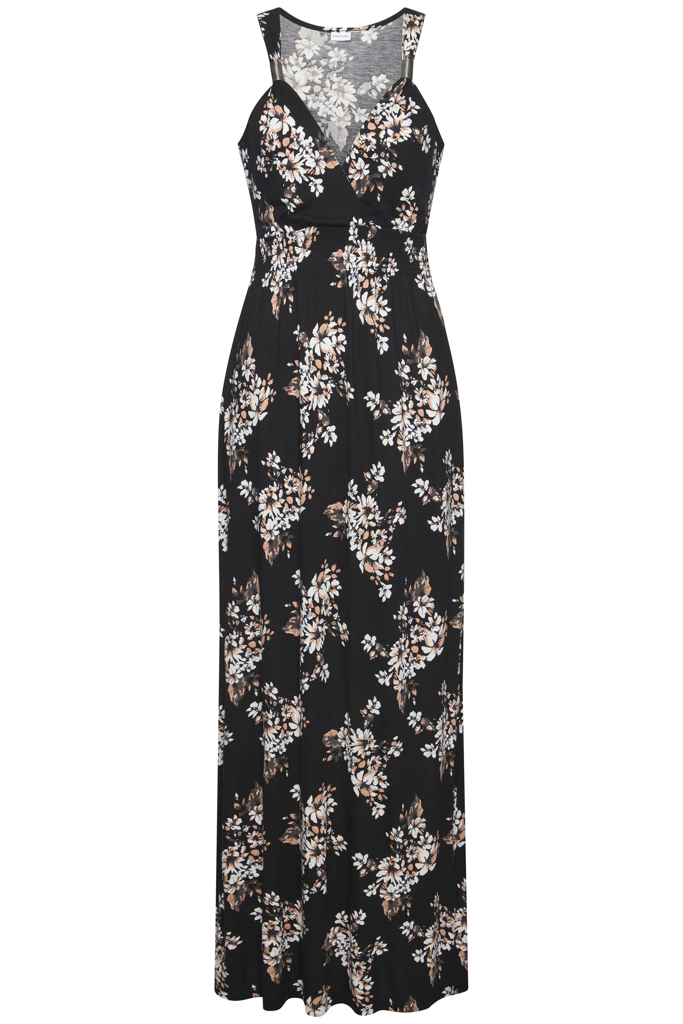 Lascana Maxi-jurk met bloemenprint en verstelbare halslijn, zomerjurk