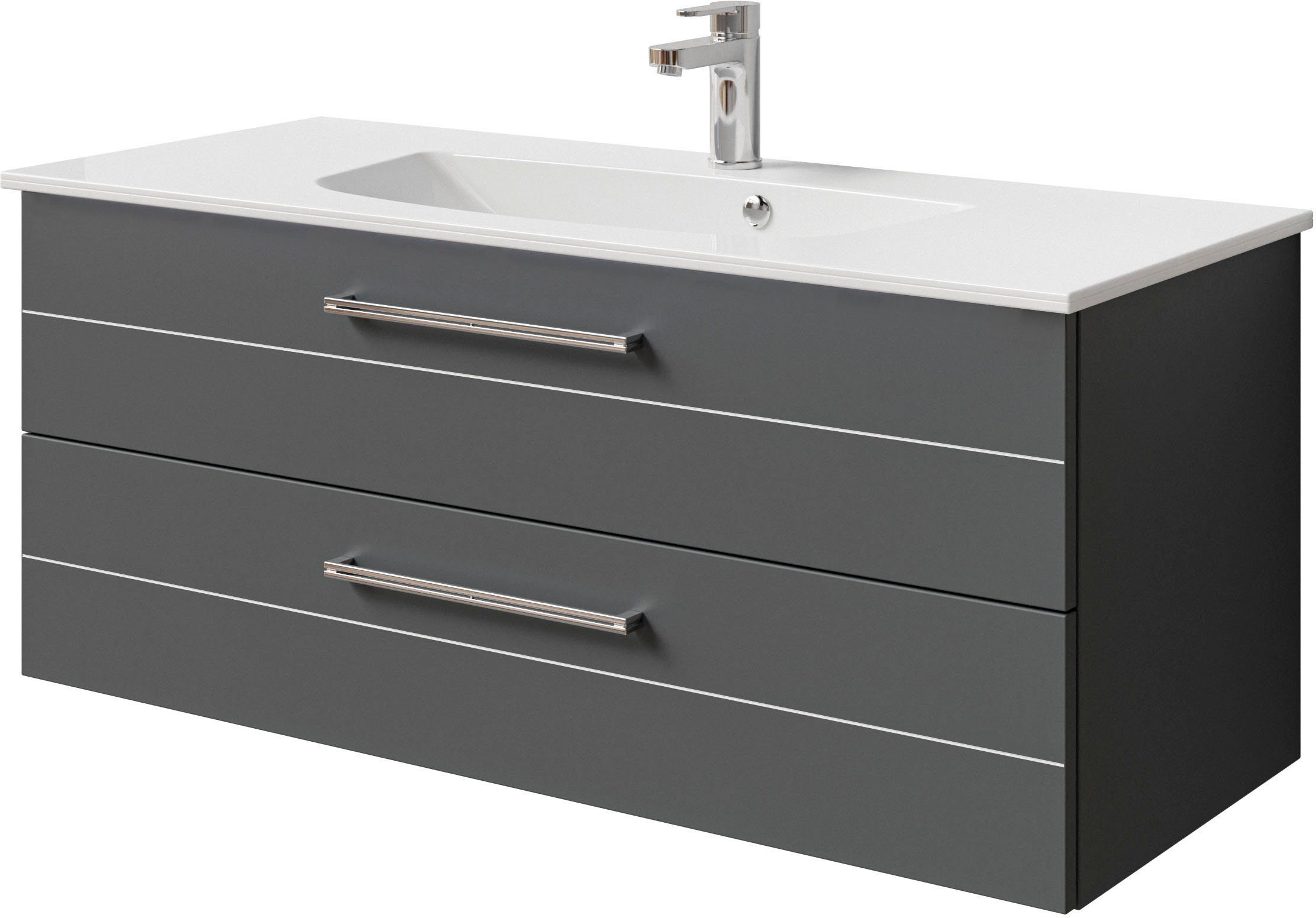 Saphir Wastafelonderkast Serie 6025 mineraalmarmeren wastafel met onderkast, 117 cm breed (2-delig) wastafelmeubels grijs