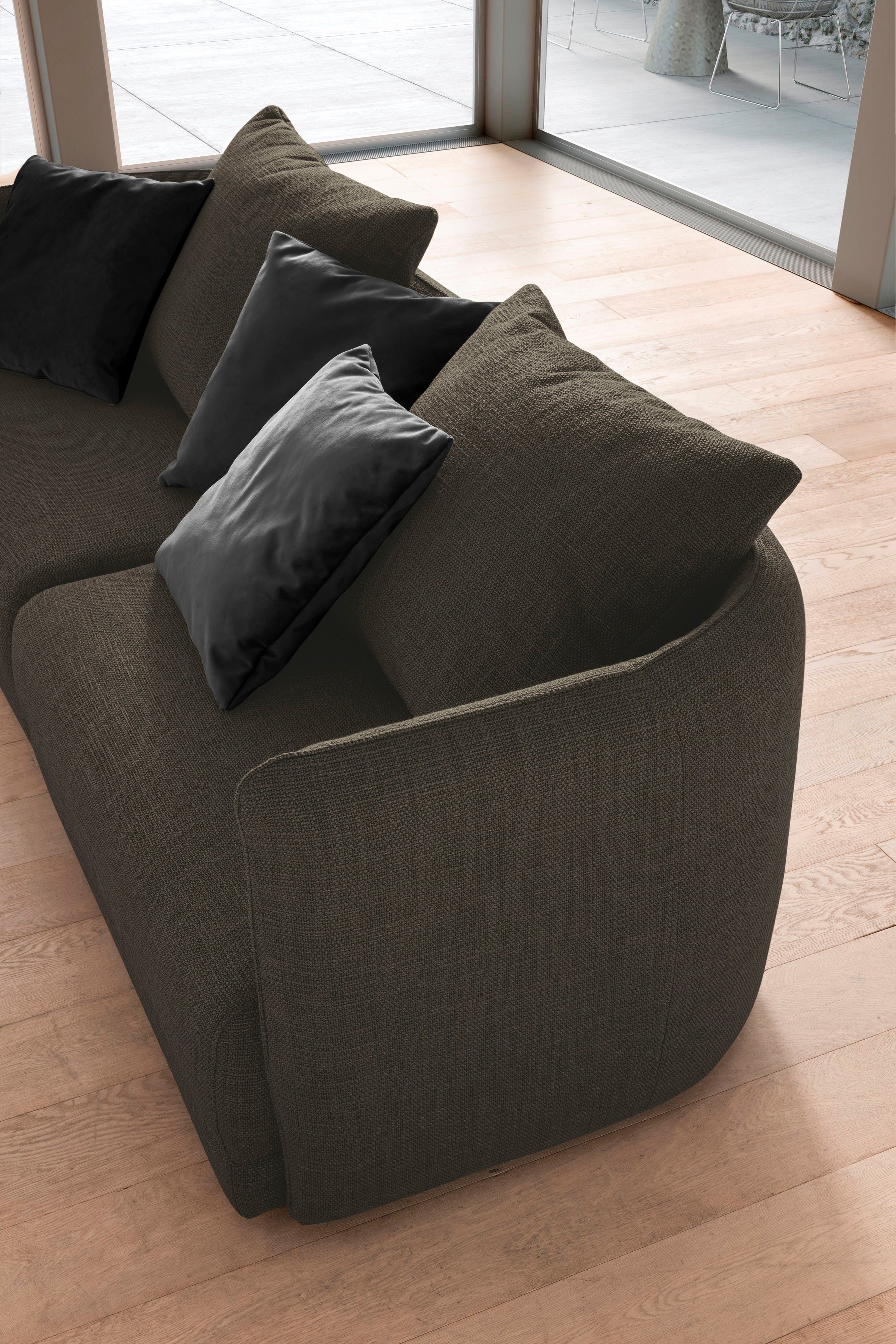 designwerk Megabank New York, elegant ontwerpsofa Breedte 253 cm, met dunne arm- en rugleuning