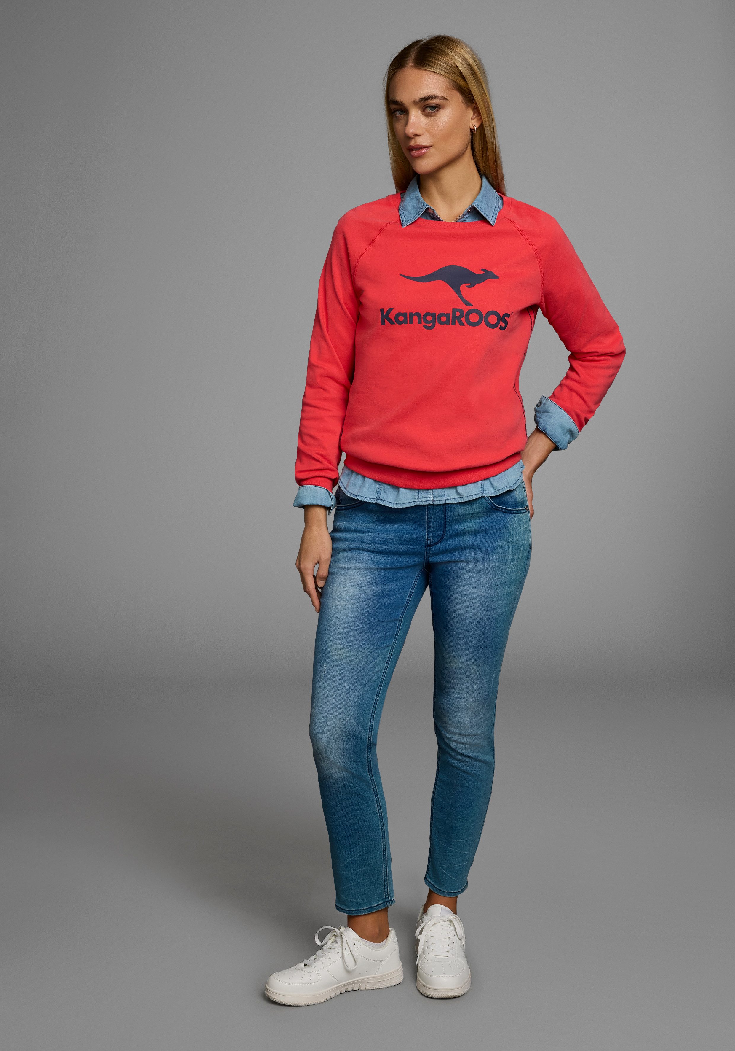 KangaROOS Sweatshirt Lange mouwen, figuurvolgende snit, met print, ronde hals