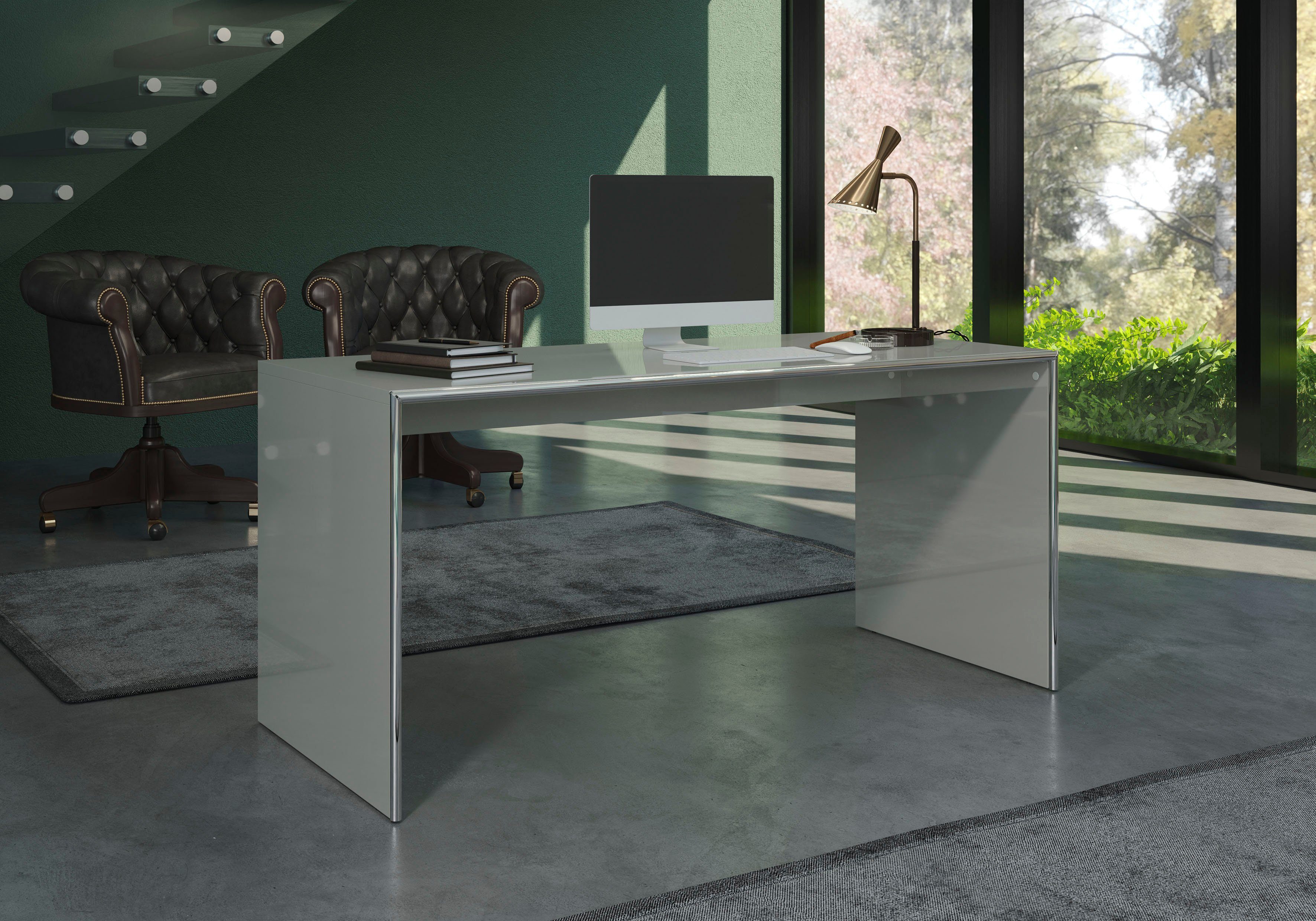 Places of Style Werkbank Infinity Bureau in elegante hoogglanslook en chromen frame - B/H 160/70 cm