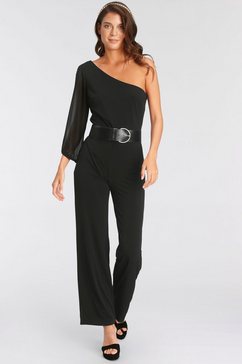 melrose jumpsuit one-shoulder met meshmouwen zwart