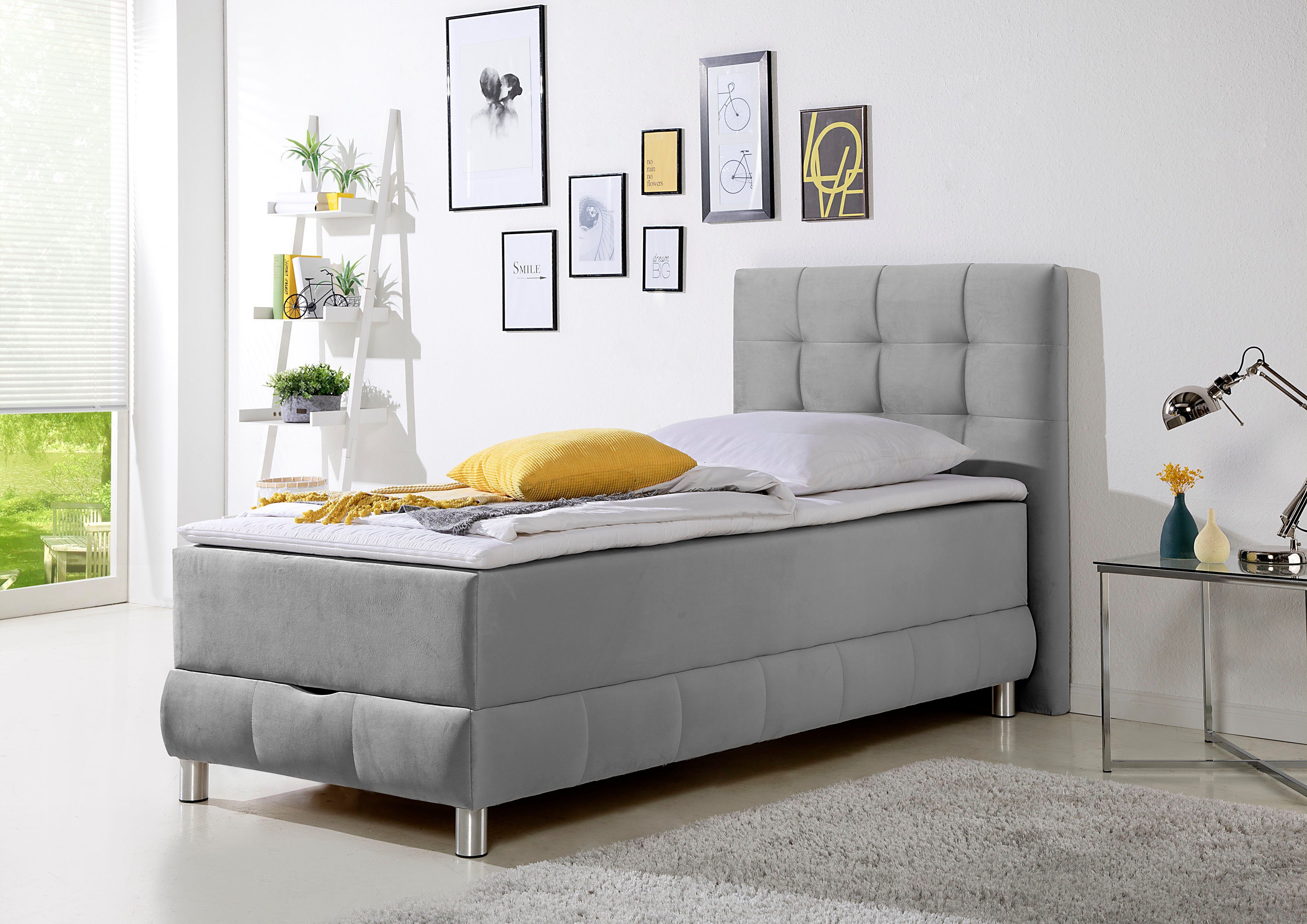 INOSIGN Boxspring Vaasa inclusief bedlade & topper, xxl-uitvoering, extra lengte 220 cm boxsprings grijs