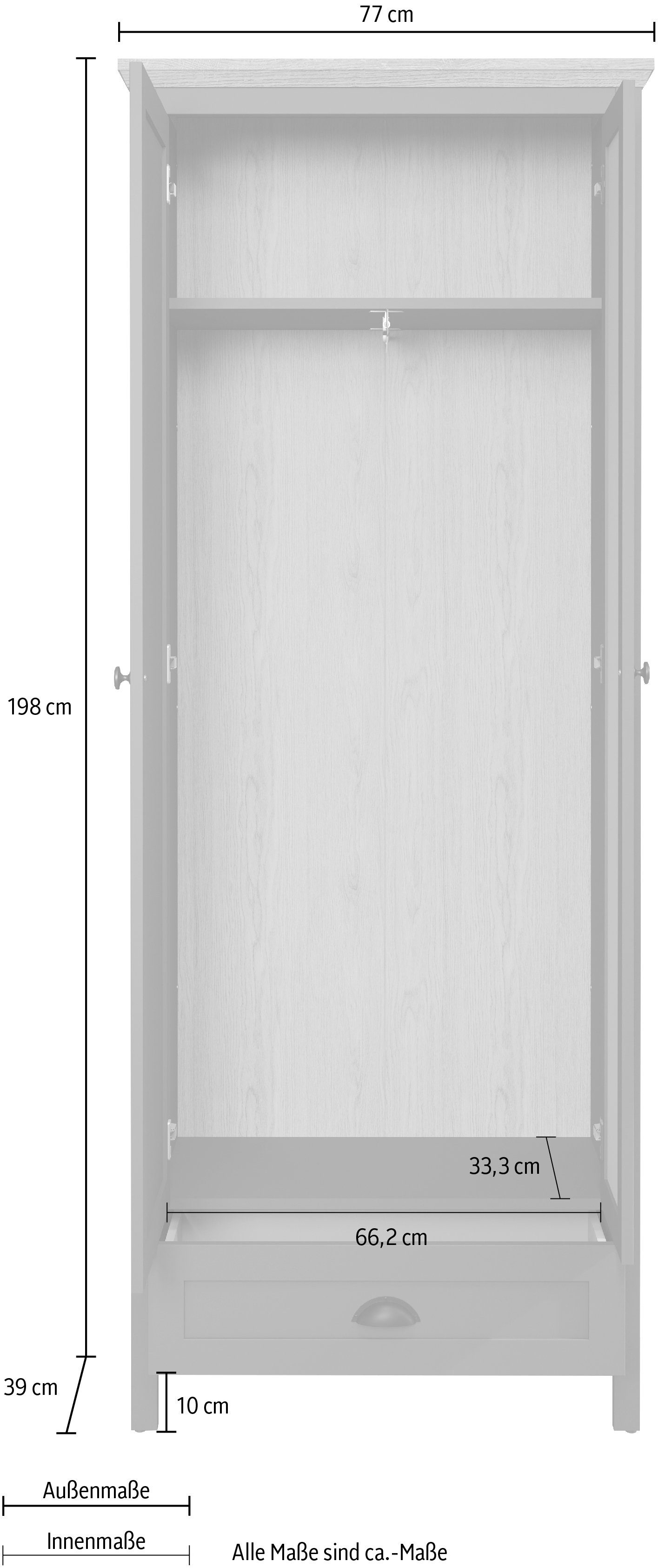 Home affaire Kledingkast Vienna Kledingkast in landhuisstijl, met kledingstang - (B/H) 77/198 cm (1 stuk)