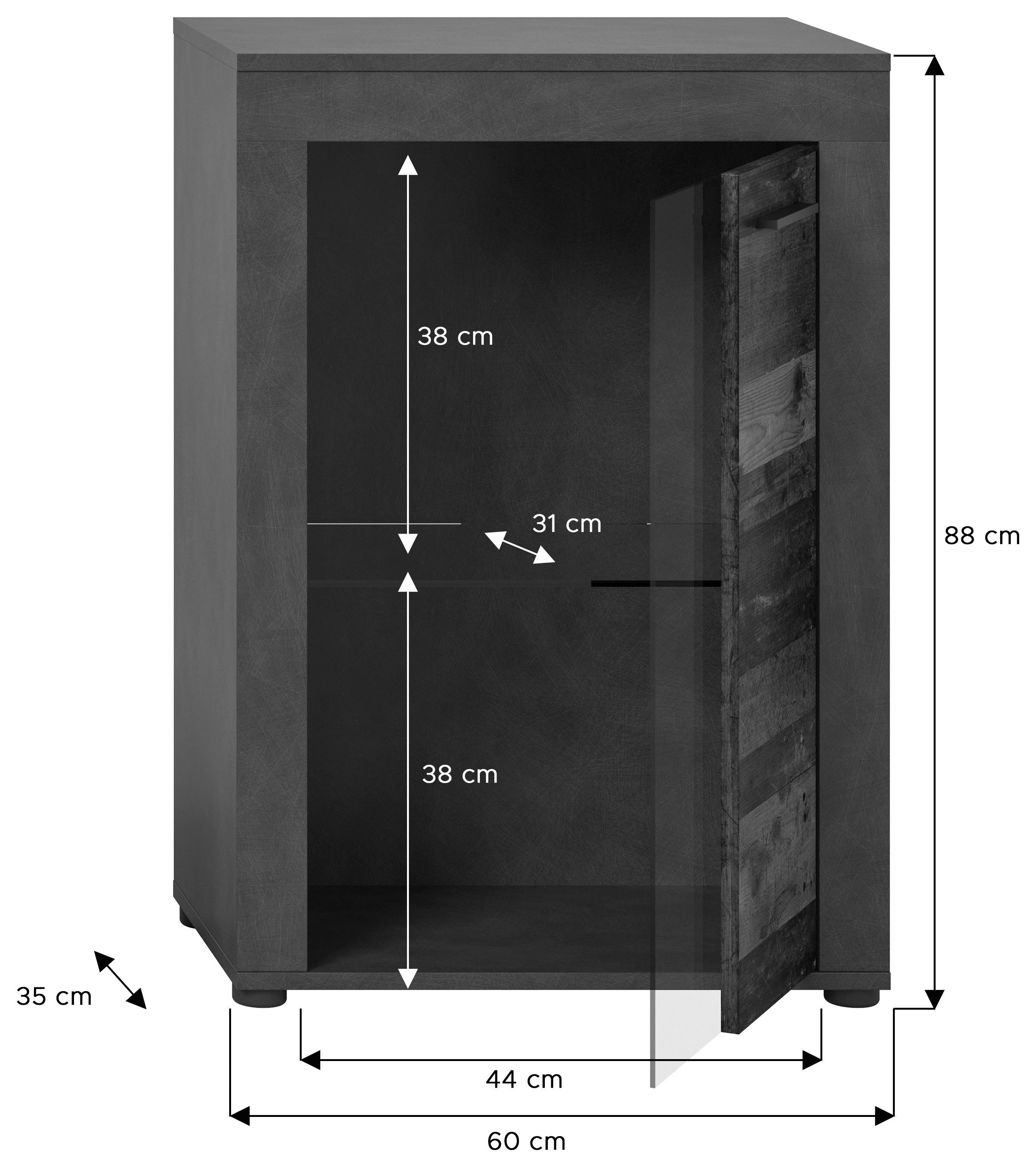 INOSIGN Vitrinekast Aosta, breedte 60 cm, staand of hangend, in verschillende kleuren Deurafdichting verwisselbaar, 1 glazen inlegvloer, hangvitrine, staande vitrine