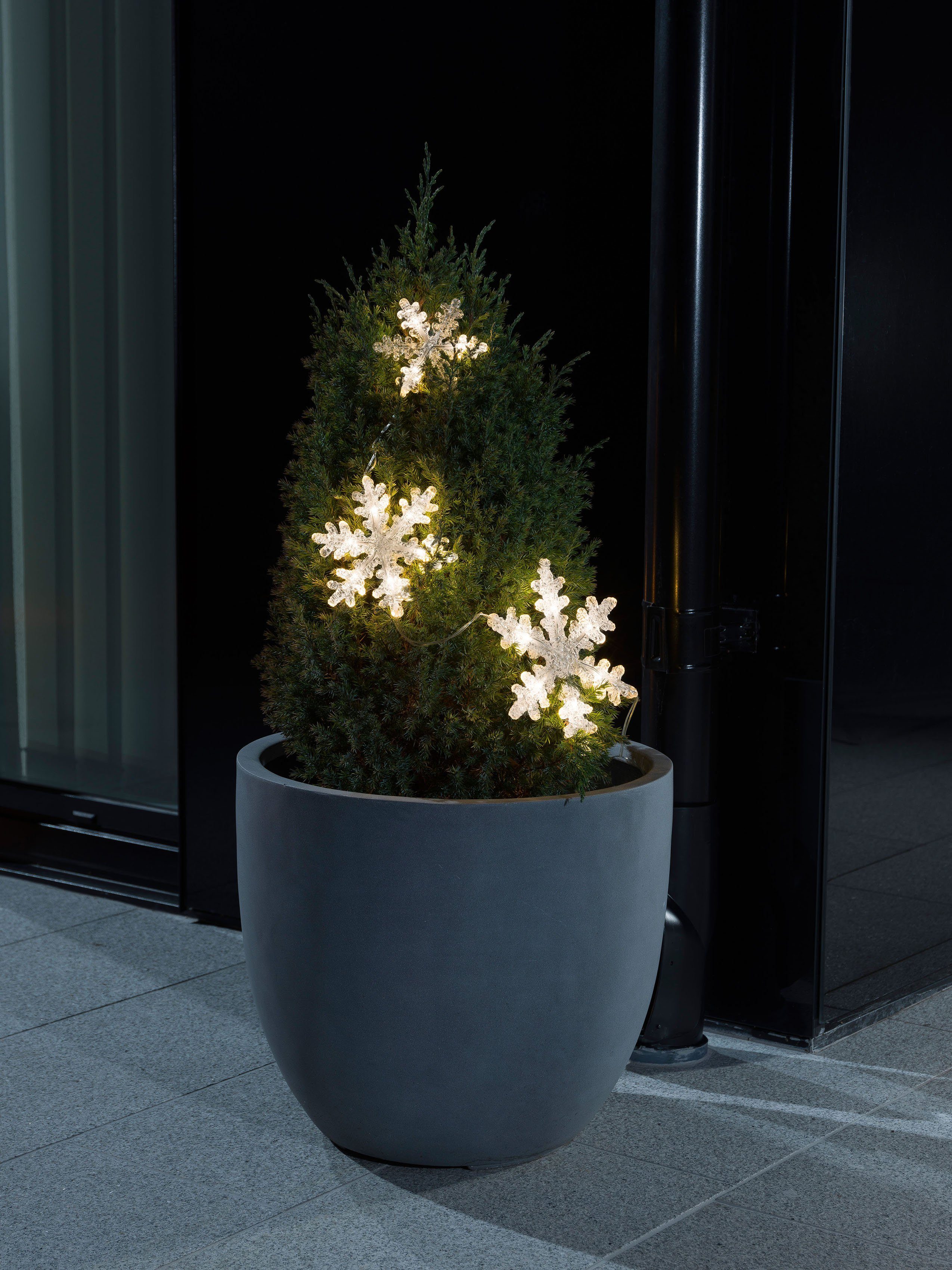 KONSTSMIDE Led-lichtgordijn Kerstversiering buiten Led lichtgordijn, 3 acryl sneeuwvlokken, 15 warmwitte dioden (1 stuk)