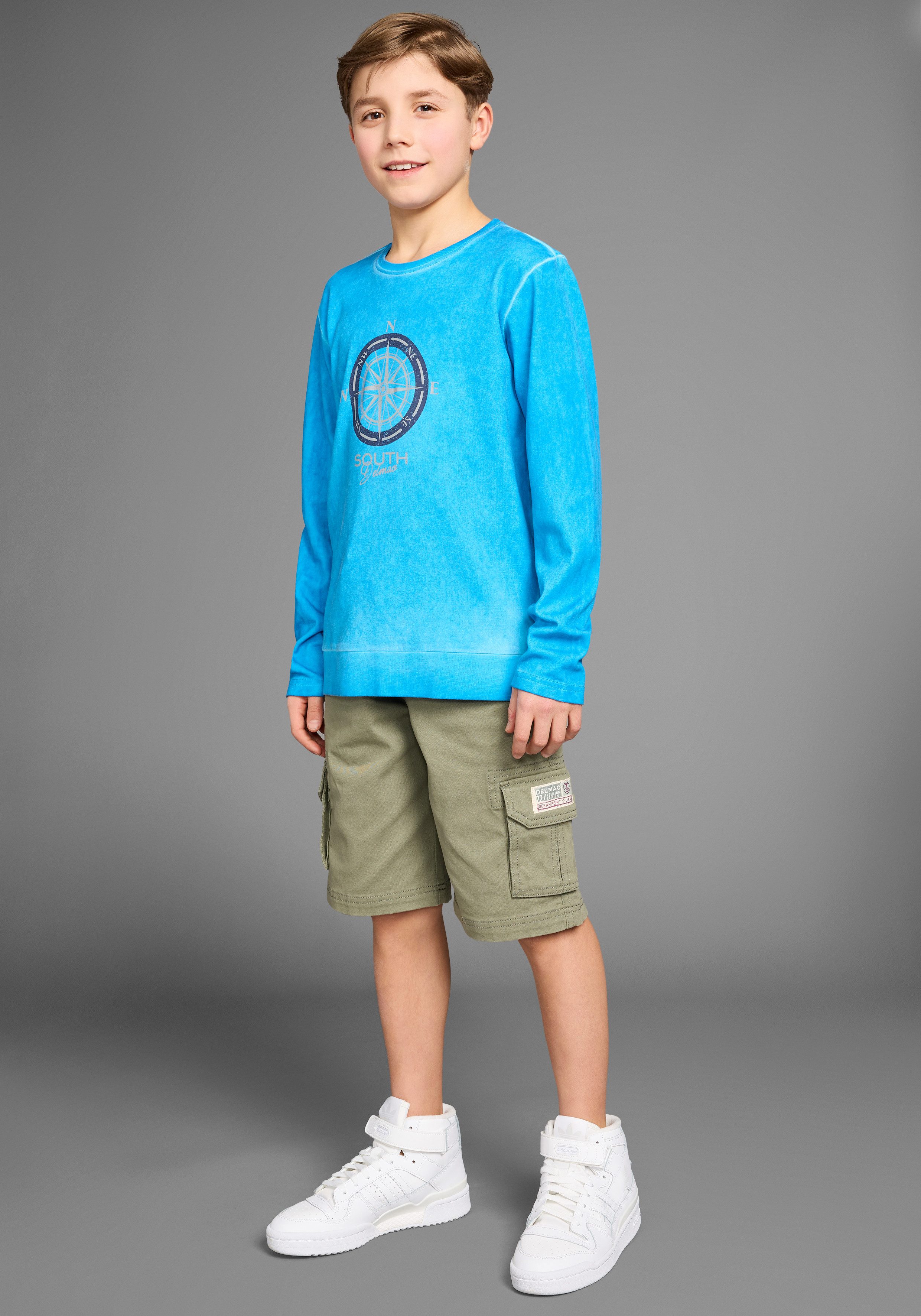 DELMAO Shirt met lange mouwen Modisch gewassen shirt