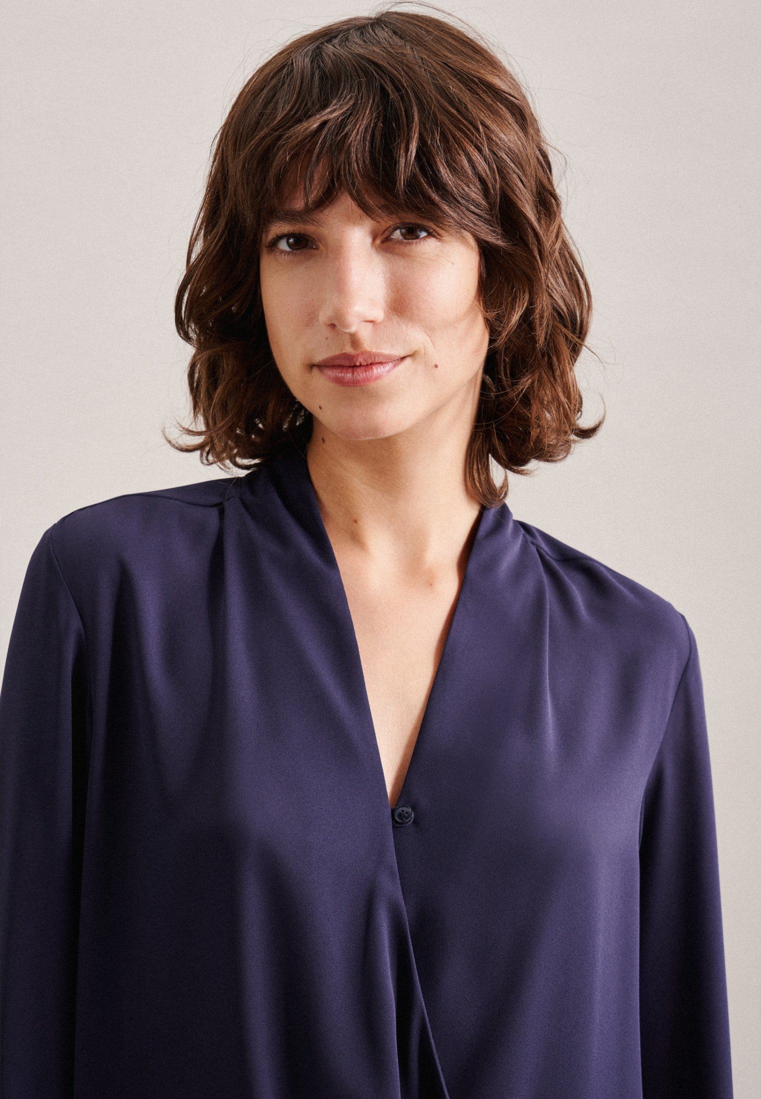 seidensticker Wikkelblouse Zwarte roos Lange mouwen V-hals uni