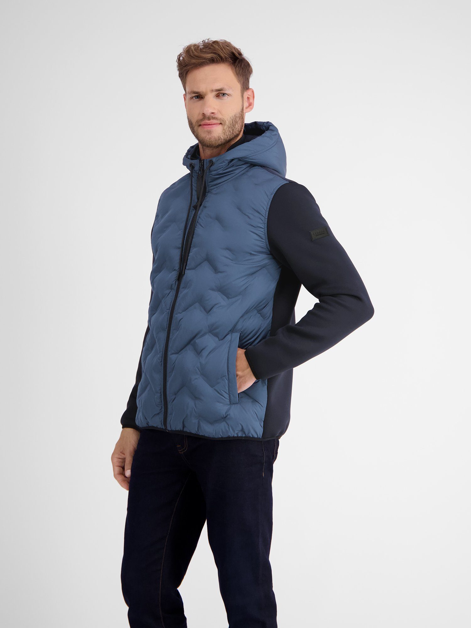 Lerros Sweatvest LERROS sweatshirt jack met nylon voorkant