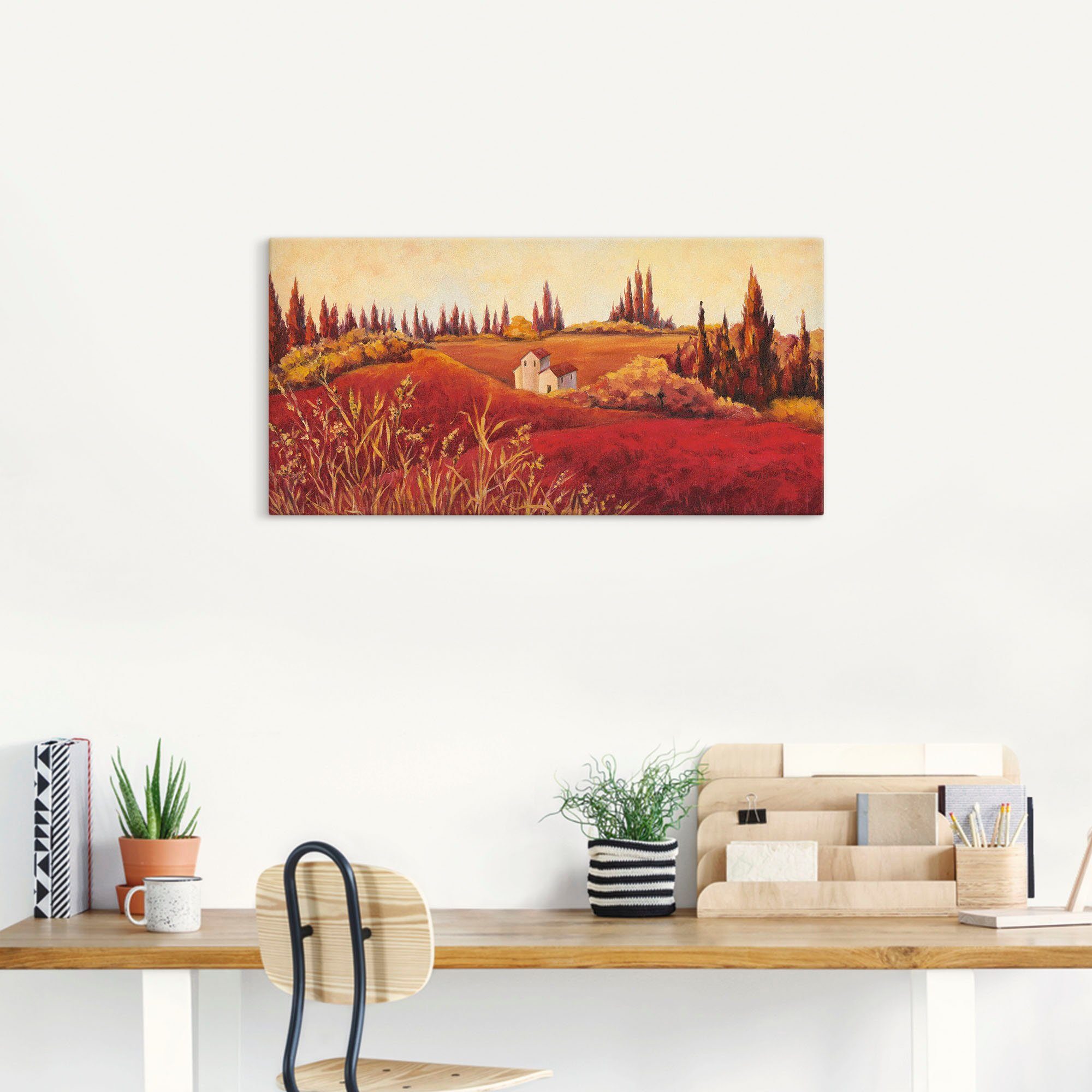 Artland Artprint op linnen Rode velden gespannen op een spieraam
