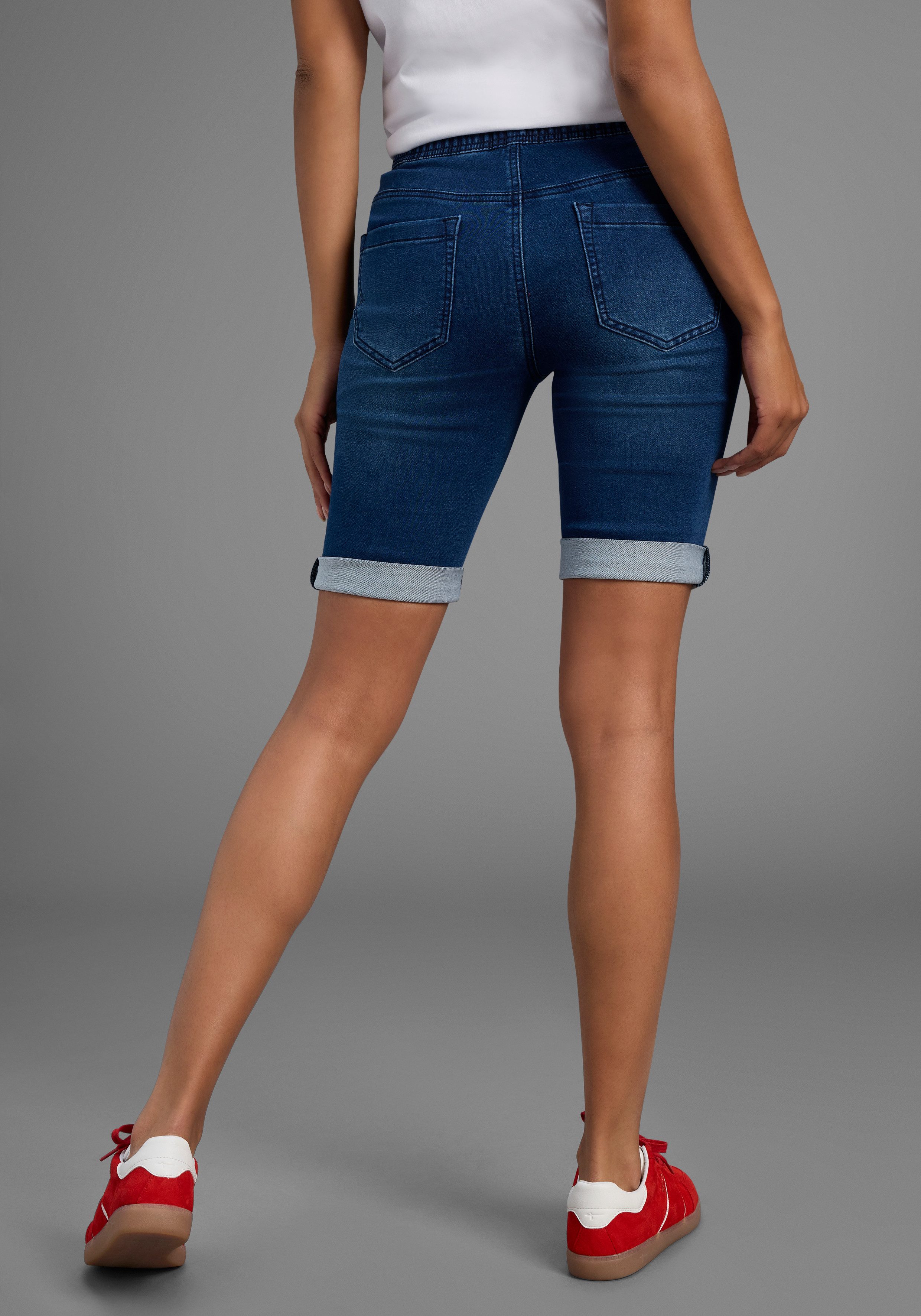 Arizona Jog-jeansbermuda hoge taille, opgerolde broekafsluitingen, used-look