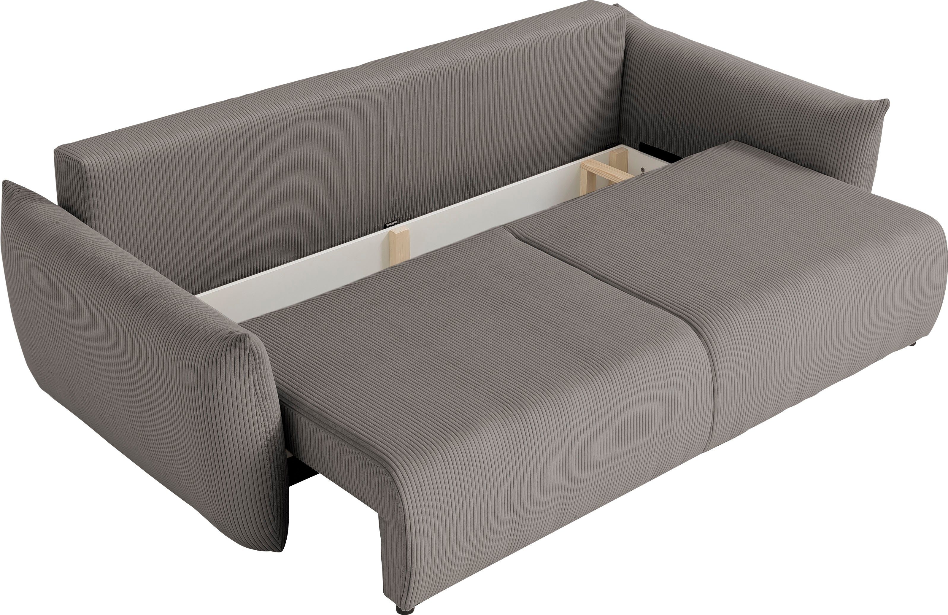 INOSIGN 3-zitsbank MAVAS slaapbank met bedlade ca. 240/108 cm (ligoppervlak 212/145 cm), ribfluweel, chenille, structuur