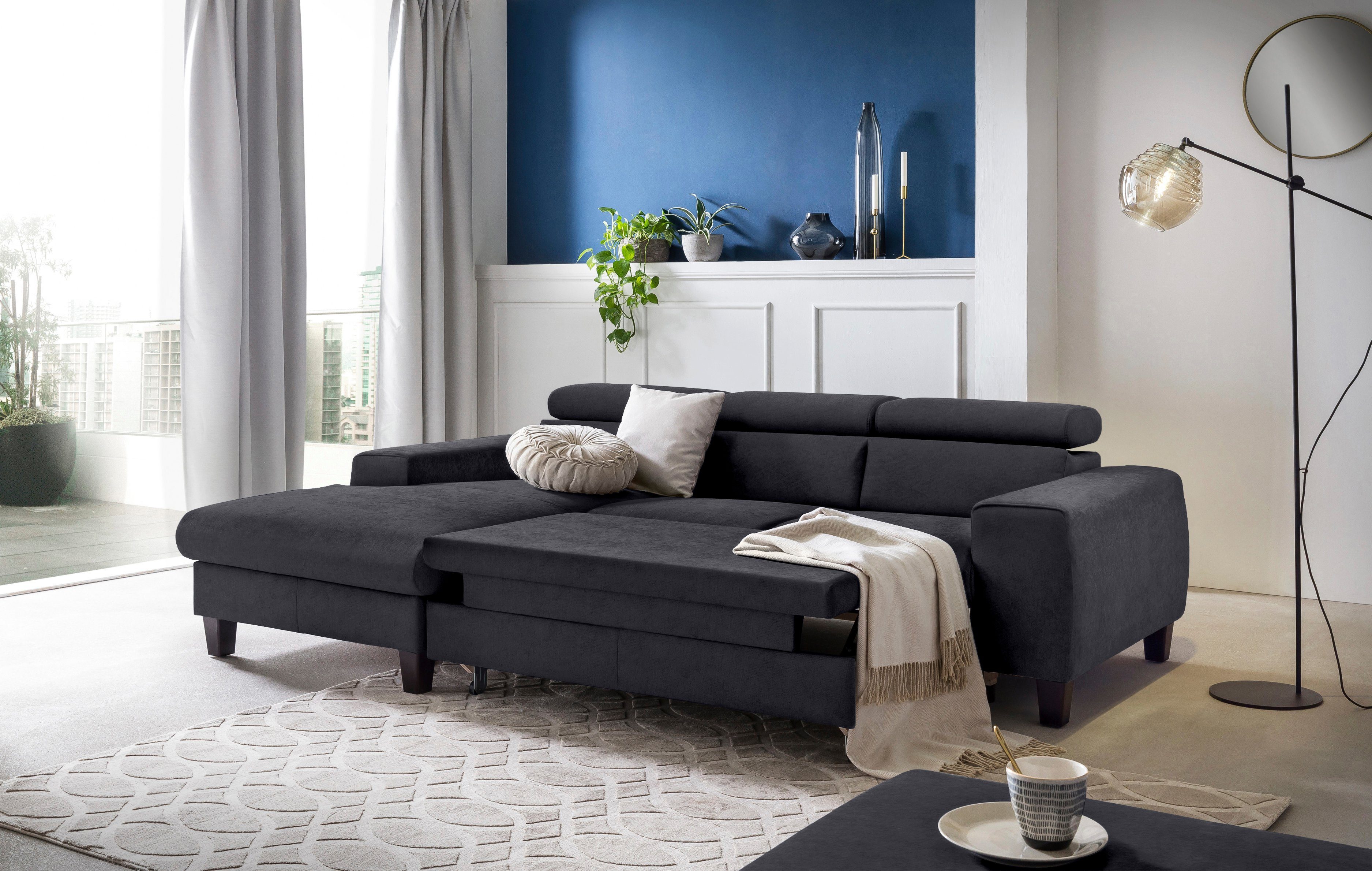 COTTA Hoekbank Morven L-vorm met hoofdeindeverstelling keuze met bedfunctie, bedlade & draadloze oplader