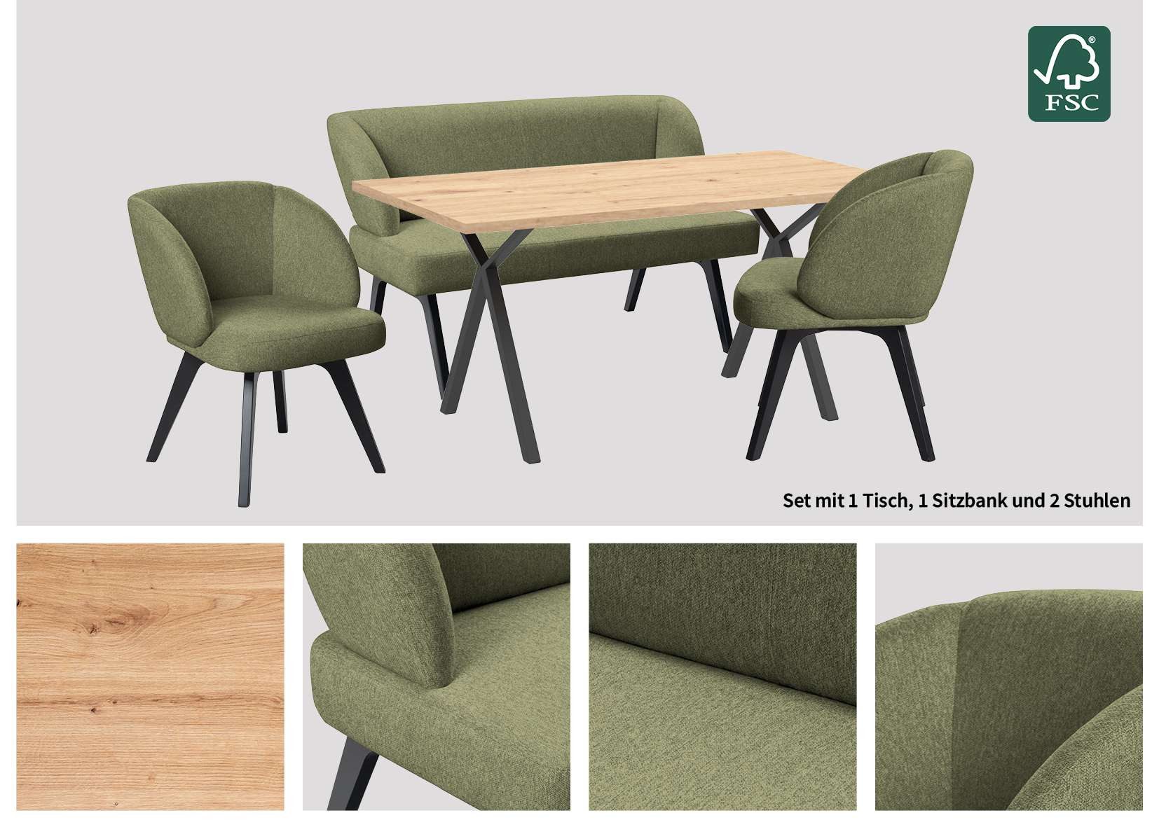 Home affaire Eethoek Aretha eettafelbank, zitgroep, keukenbank, gestoffeerde bank Eetkamer zitgroep, tafel, stoelen en bank gestoffeerd, Nosag-vering