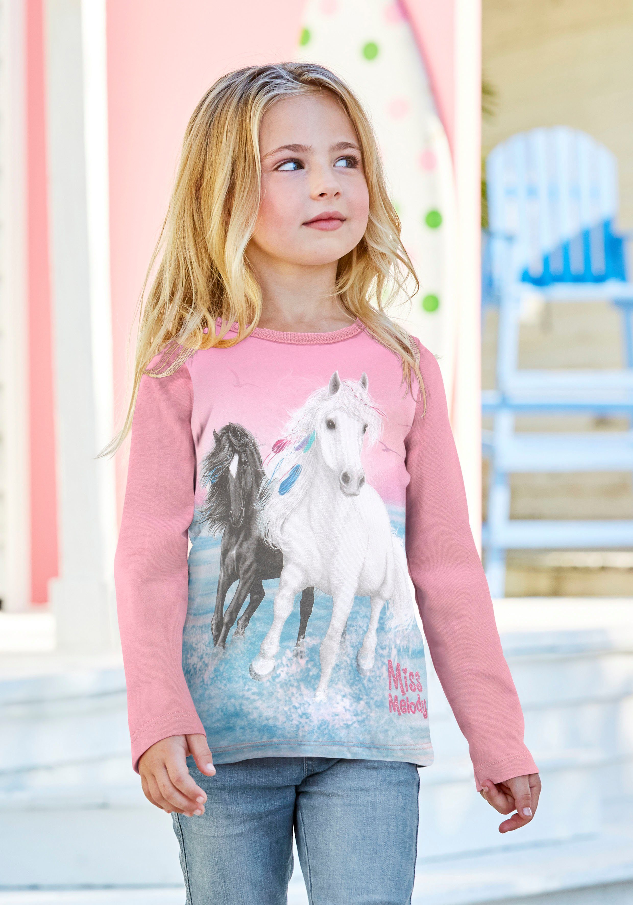 Miss Melody Shirt met lange mouwen met mooi paardenmotief