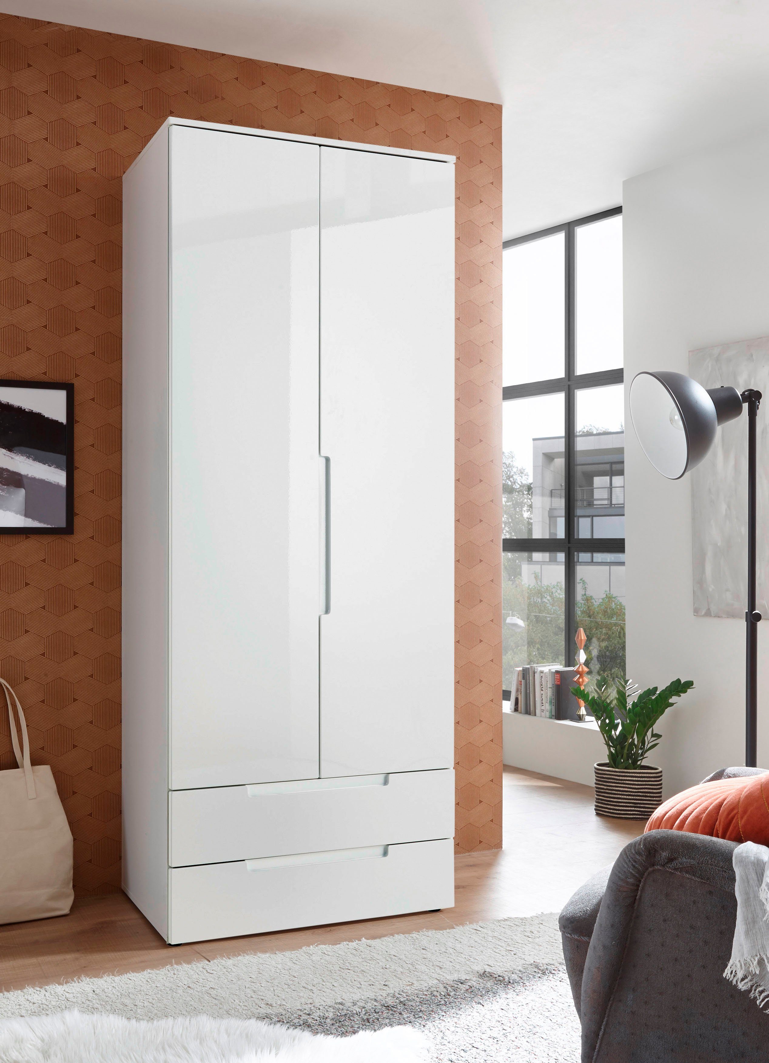 Schlafkontor Draaideurkast Spice met hoogglansfront kledingkasten maat 84 cm x 208 cm x 57 cm wit