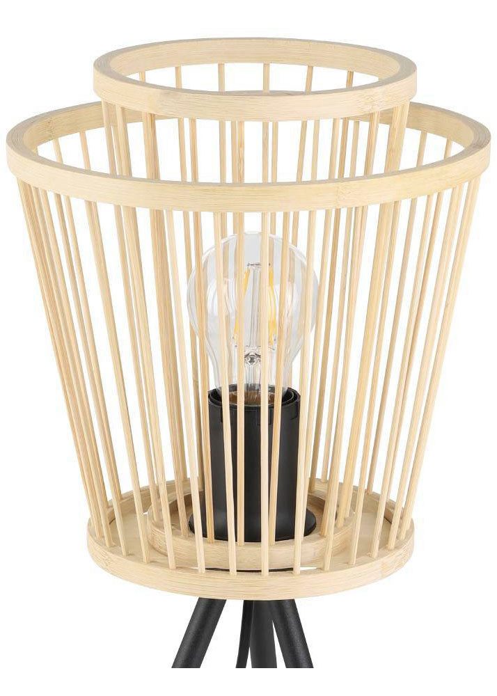 EGLO Tafellamp HYKEHAM Nachtkastlamp van bamboe in natuur en metaal in zwart, E27 fitting (1 stuk)