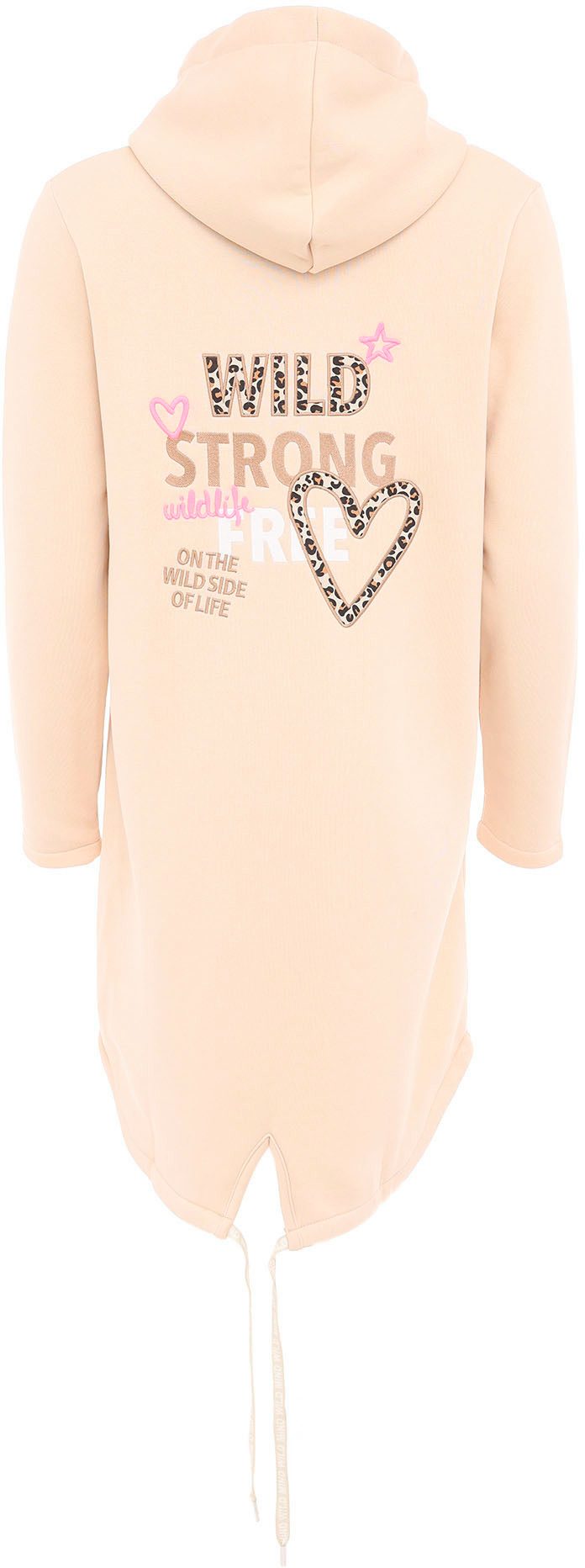 Zwillingsherz Jersey jas Wild Strong Free met capuchon, zakken, voor- en achterprint wild sterk vrij