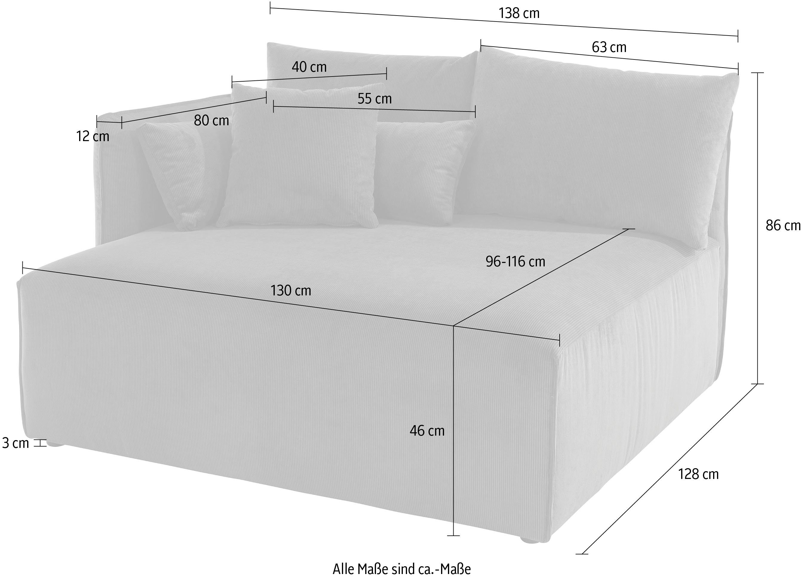 andas Ottomane Nöre korte lounge-module - zelf samenstellen, breedte 138 cm, diepte 128 cm