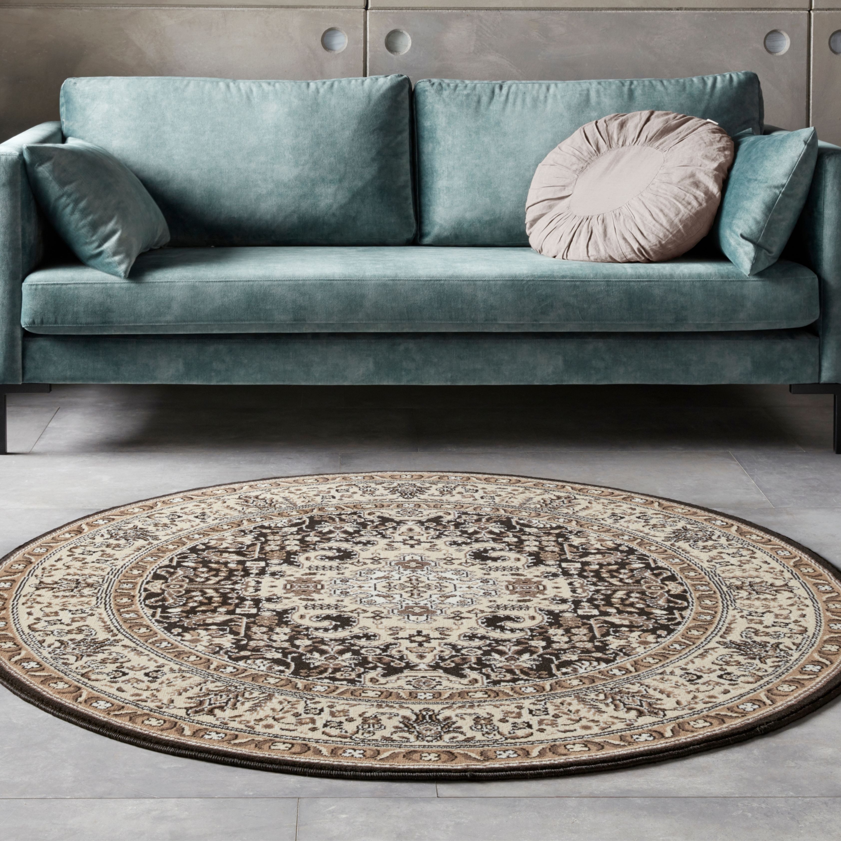 NOURISTAN Vloerkleed Skazar Isfahan Korte pool, oriënt, vloerkleed, vintage, eetkamer, woonkamer, hal moderne vloerkleden maat 9 (Ø 160 cm) beige