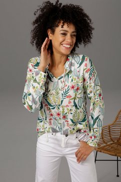 aniston casual blouse zonder sluiting met bloemen en bladeren gedessineerd wit