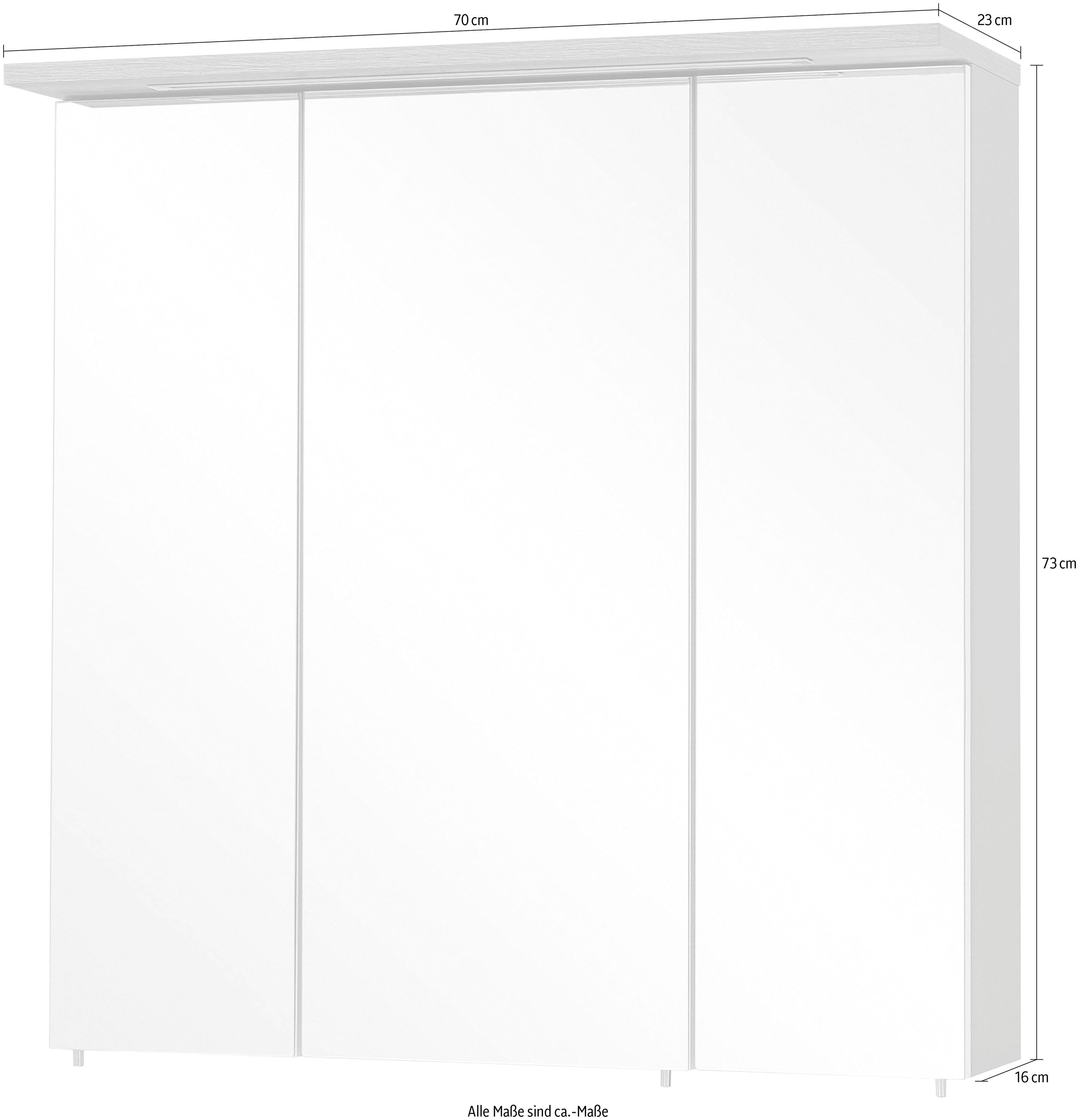 Schildmeyer Spiegelkast Profiel Breedte 70 cm, 3-deurs, ledverlichting, schakelaar-/stekkerdoos