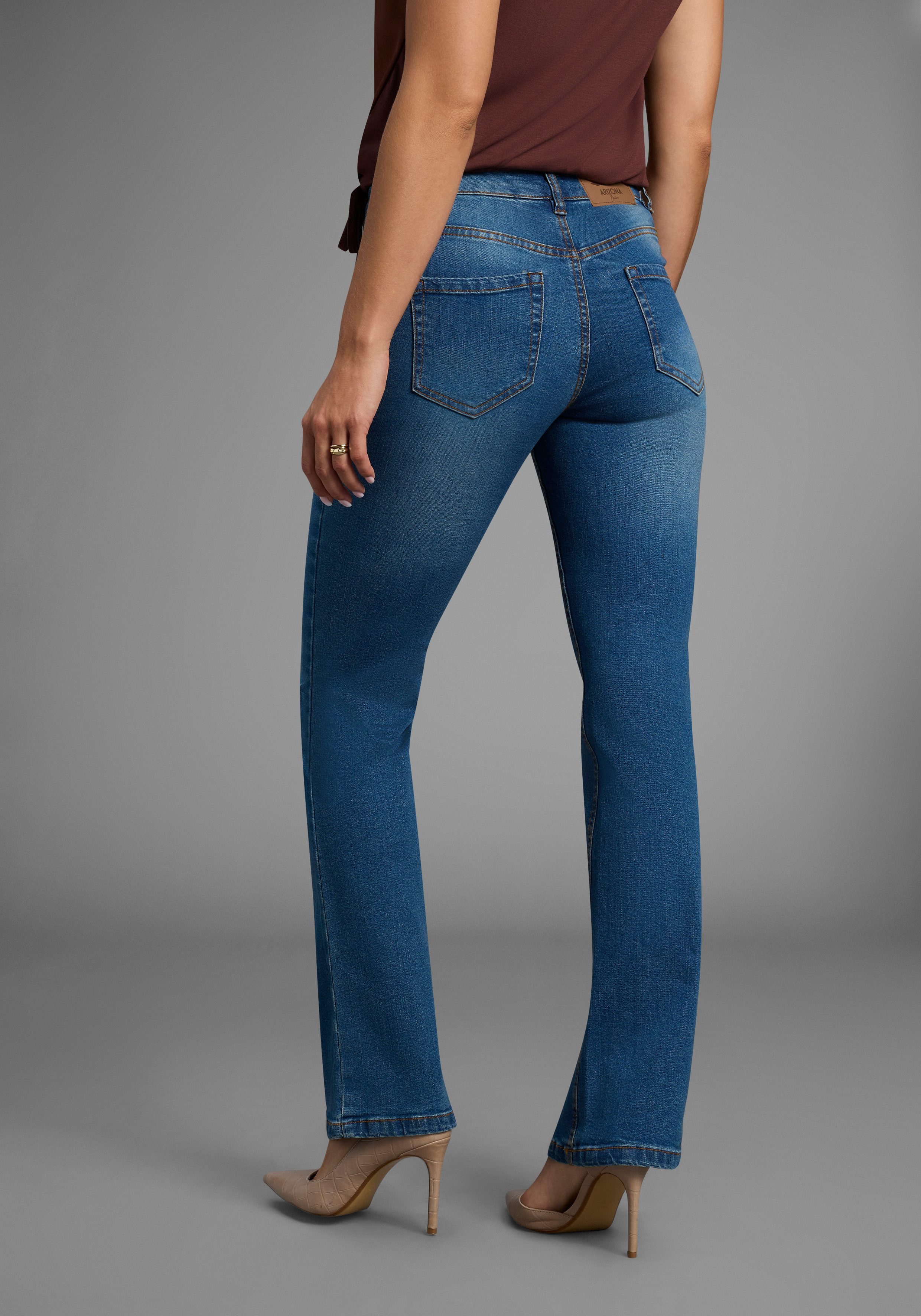 Arizona Bootcut jeans Tailleband met zij-elastiek inzet hoge taille, bootcut, met stretch, klassieke 5-pocket-stijl