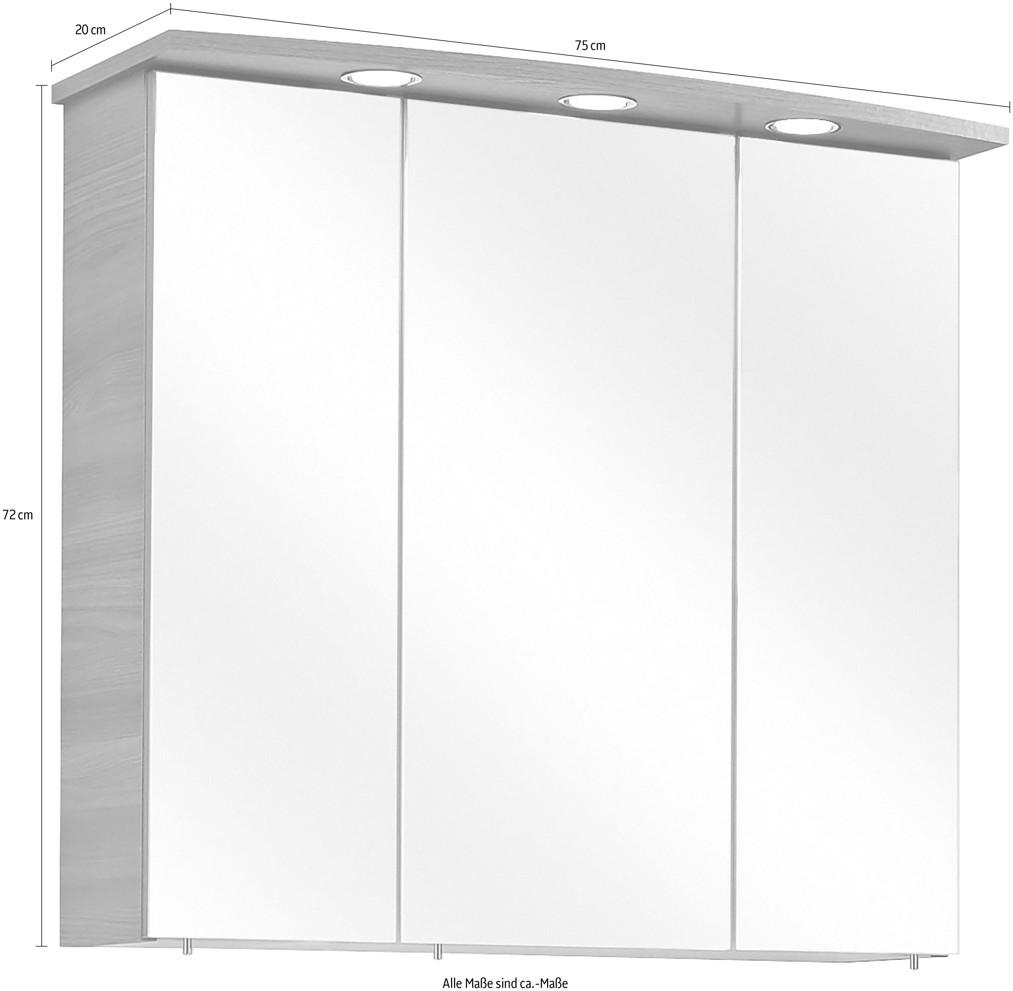 Saphir Spiegelkast Quickset 916 badkamermeubel, 3 spiegeldeuren, 6 planken, 75 cm breed
