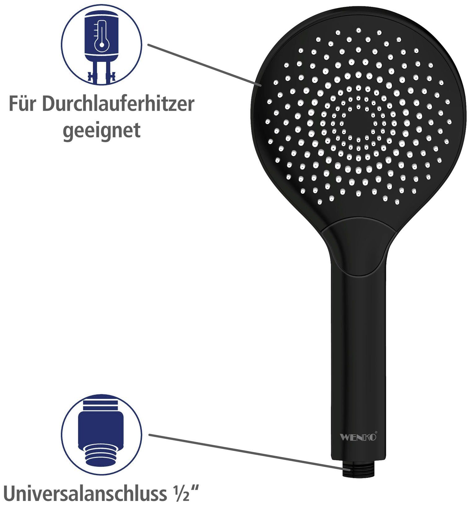 WENKO Handsproeier Watersaving Zwart mat, Ø 12 cm (1-delig)