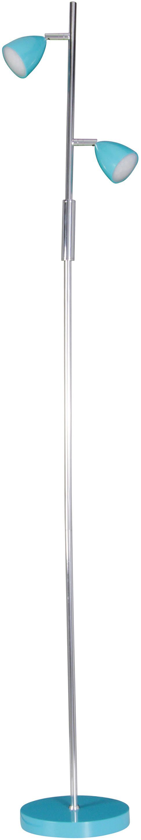näve Staande ledlamp AARON 2-vlamig, h: 145 cm, kappen en voet in turquoise/chroom, aan/uit-schakelaar (1 stuk)