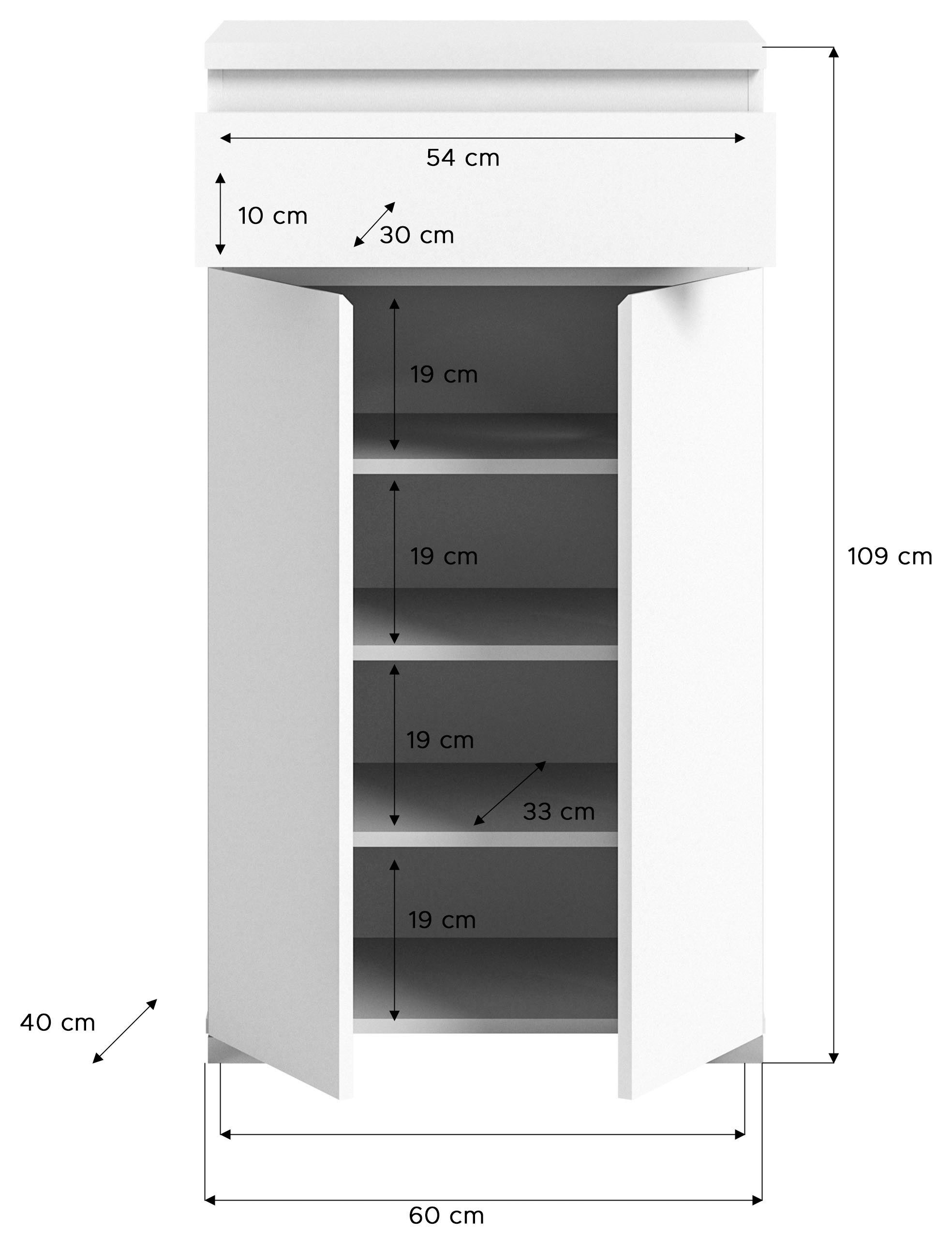 INOSIGN Schoenenkast Skoskap, Diepte 40 cm, 2 Deuren, 1 Lade, 4 Vakken, 3 Planken Plaats voor ca. 12 paar schoenen, commode, schoenenkast, schoenenrek