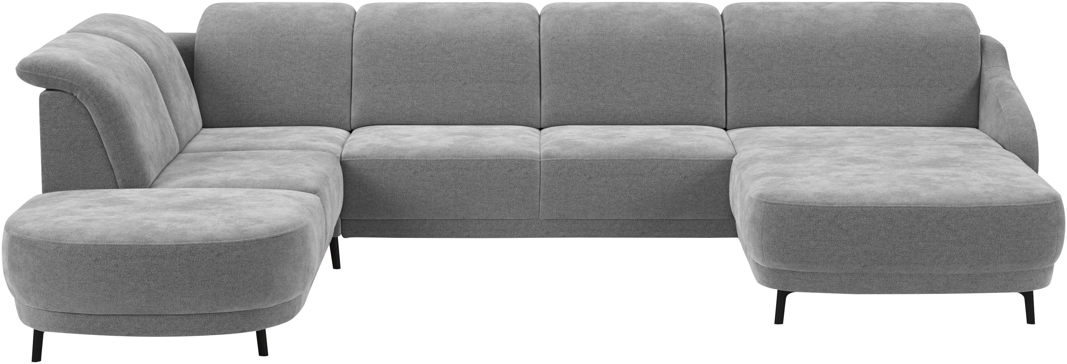 sit&more Zithoek Blues U-vorm inclusief verstelbare hoofdsteun, naar keuze met klaptafel en usb grijs, zithoeken, Klaptafel in 2,5-zits naast