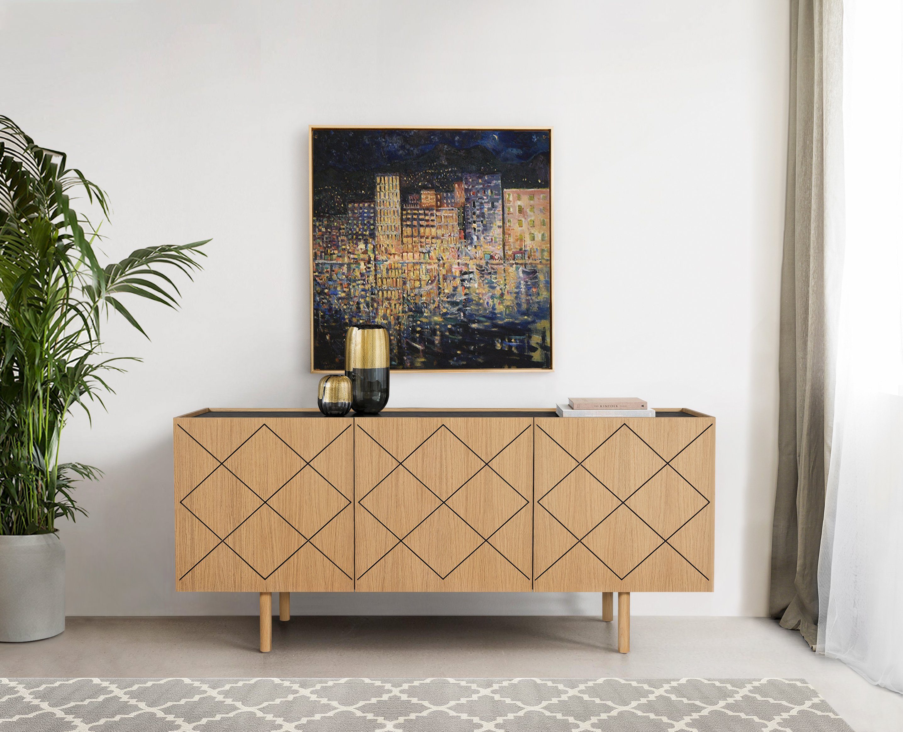 Woodman Kast Houtfineer van eiken, Scandinavisch design dressoirs beige