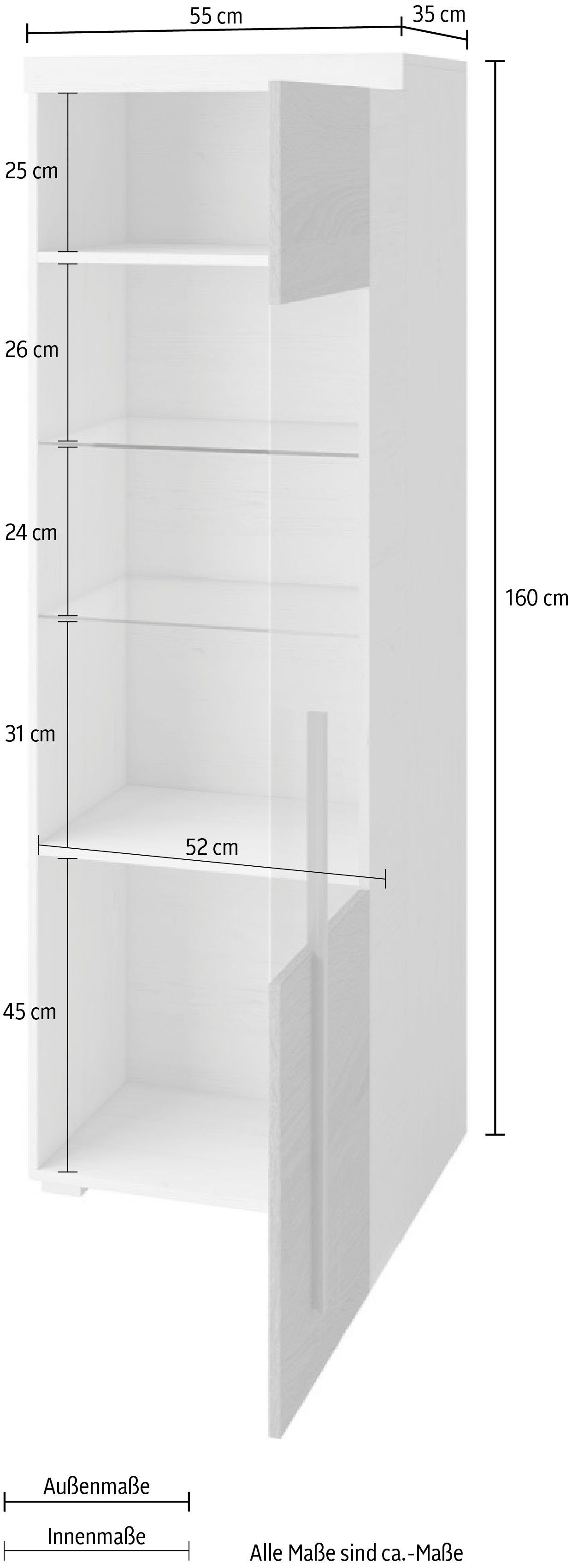 INOSIGN Vitrinekast Roger, hoogte 160 cm stijlvolle vitrinekast met verstelbare glasplateaus