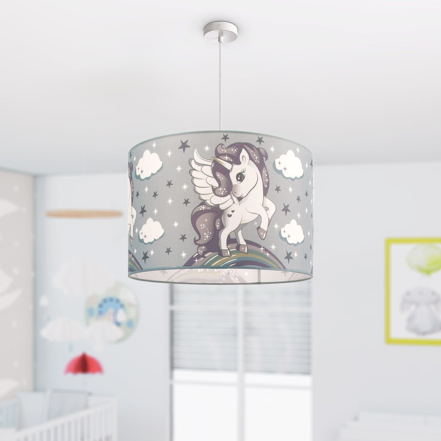 Paco Home Hanglamp Cosmo 213 Kinderlamp plafondlamp LED kinderkamer lamp met eenhoorn, E27