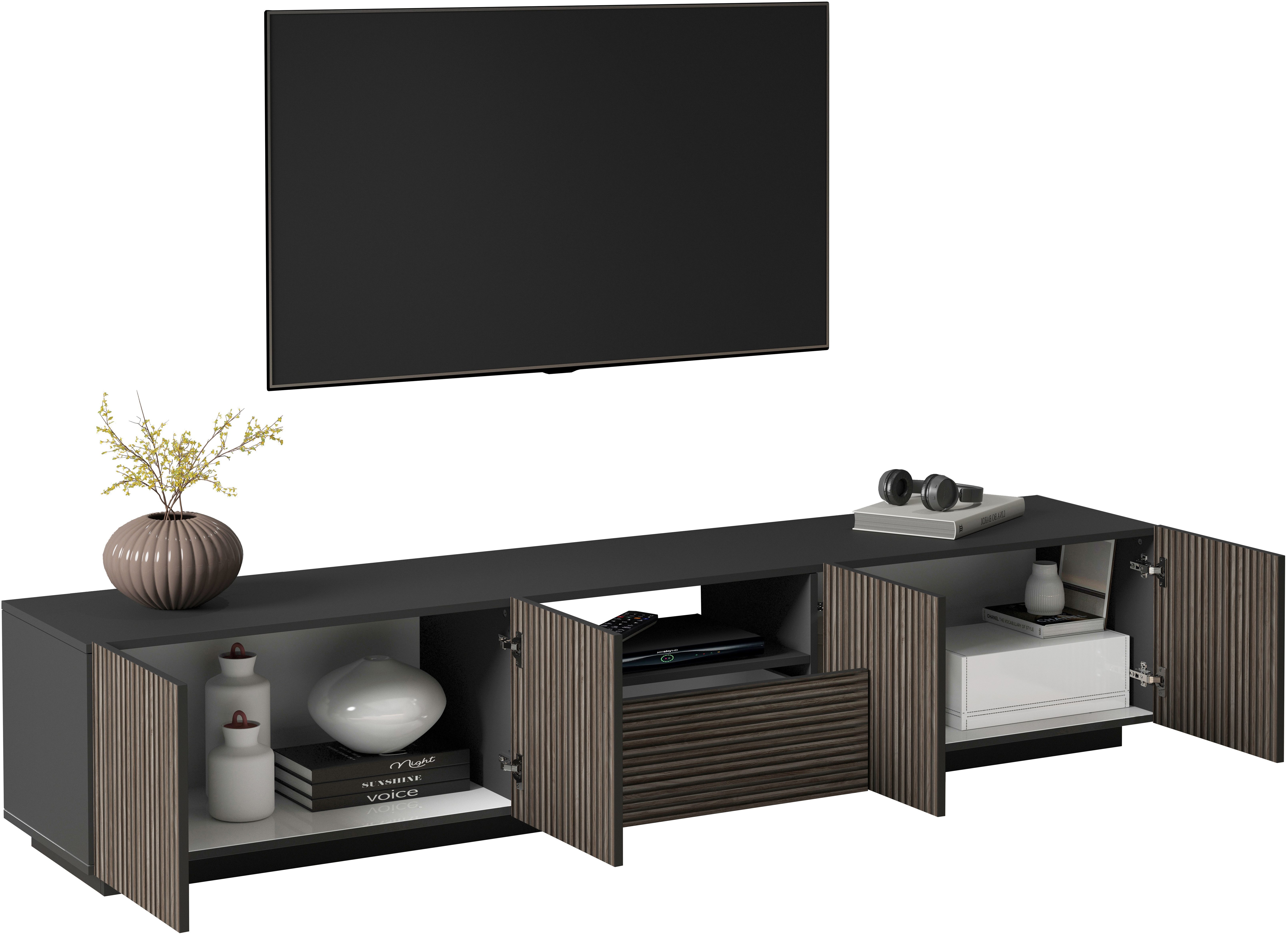 INOSIGN Tv-meubel Vega, Lowboard, TV-meubel, TV-kast, 220 cm met 4 deuren en 1 lade, fronten met groeflook