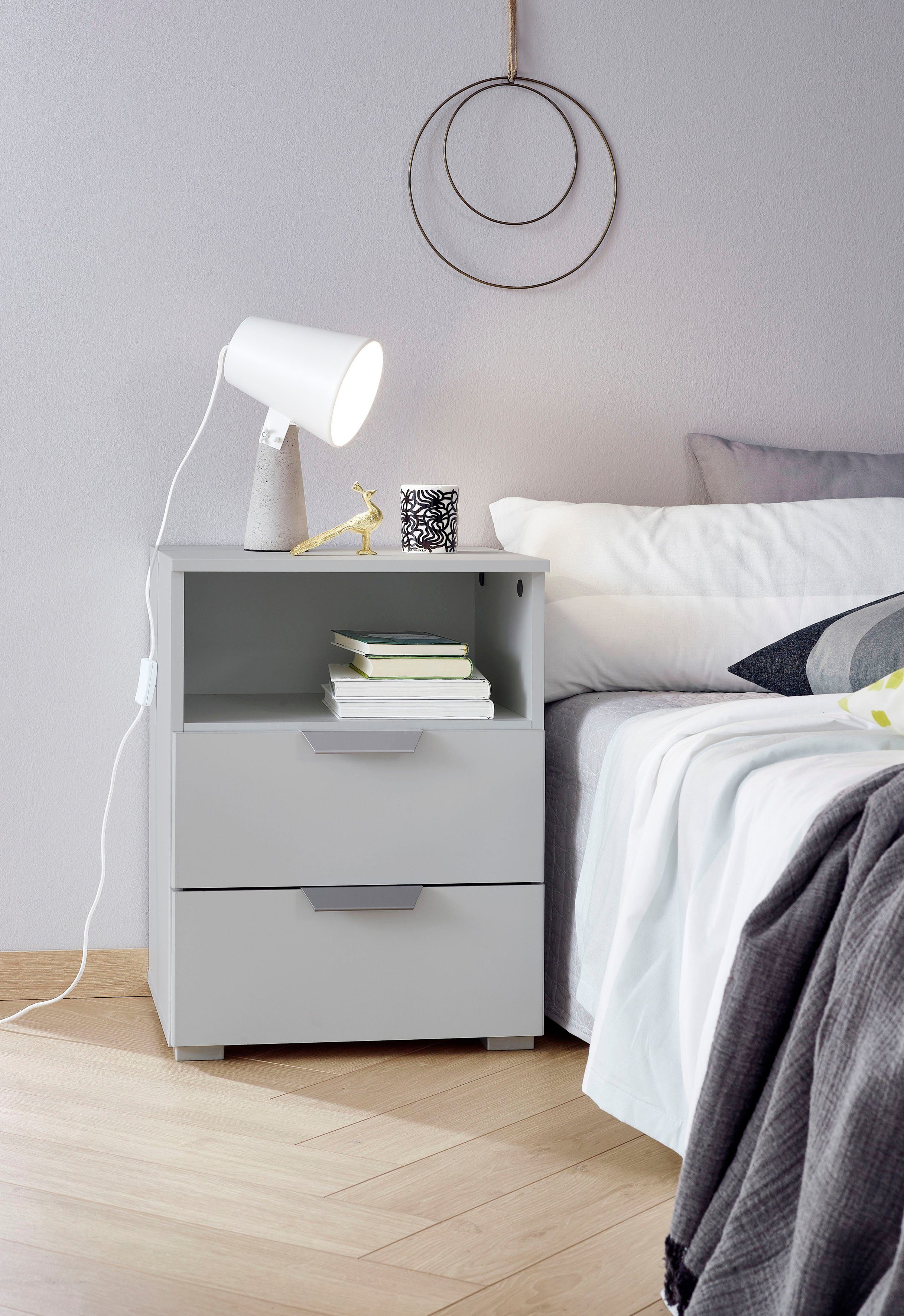 rauch Nachtkastje ORIAS in decor- of hoogglansfront met 2 lades en nis voor veel opbergruimte made in germany