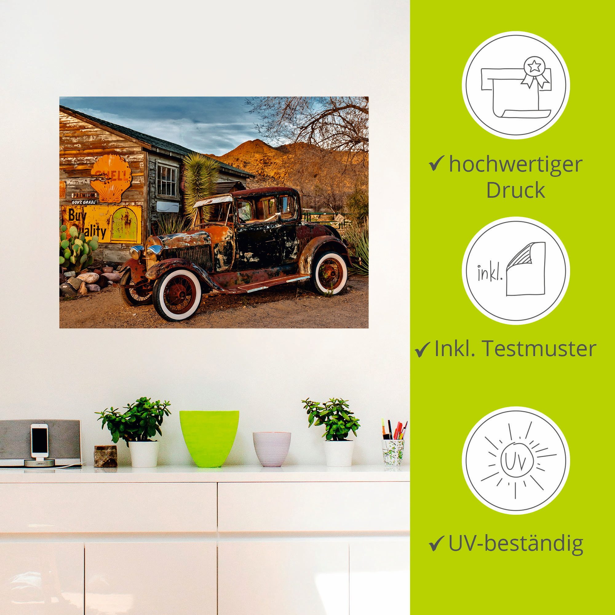 Artland Artprint Oldtimer Route 66 Hackberry als artprint op linnen, muursticker in verschillende maten