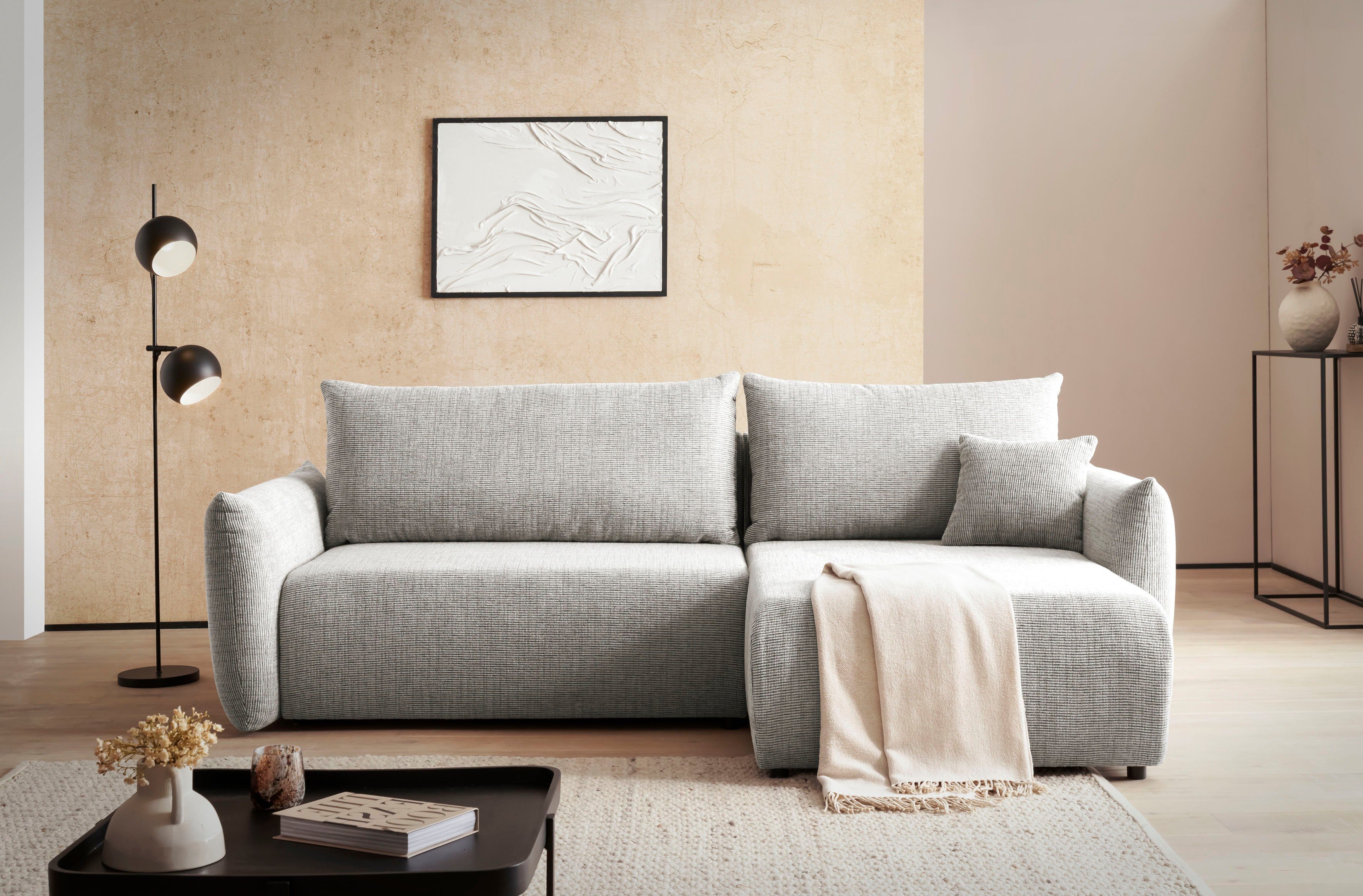 INOSIGN Hoekbank MAVAS bedbank met bedkist, L-model, ca. 257/127 cm (ligoppervlak 212/145 cm), ribfluweel, chenille, structuur