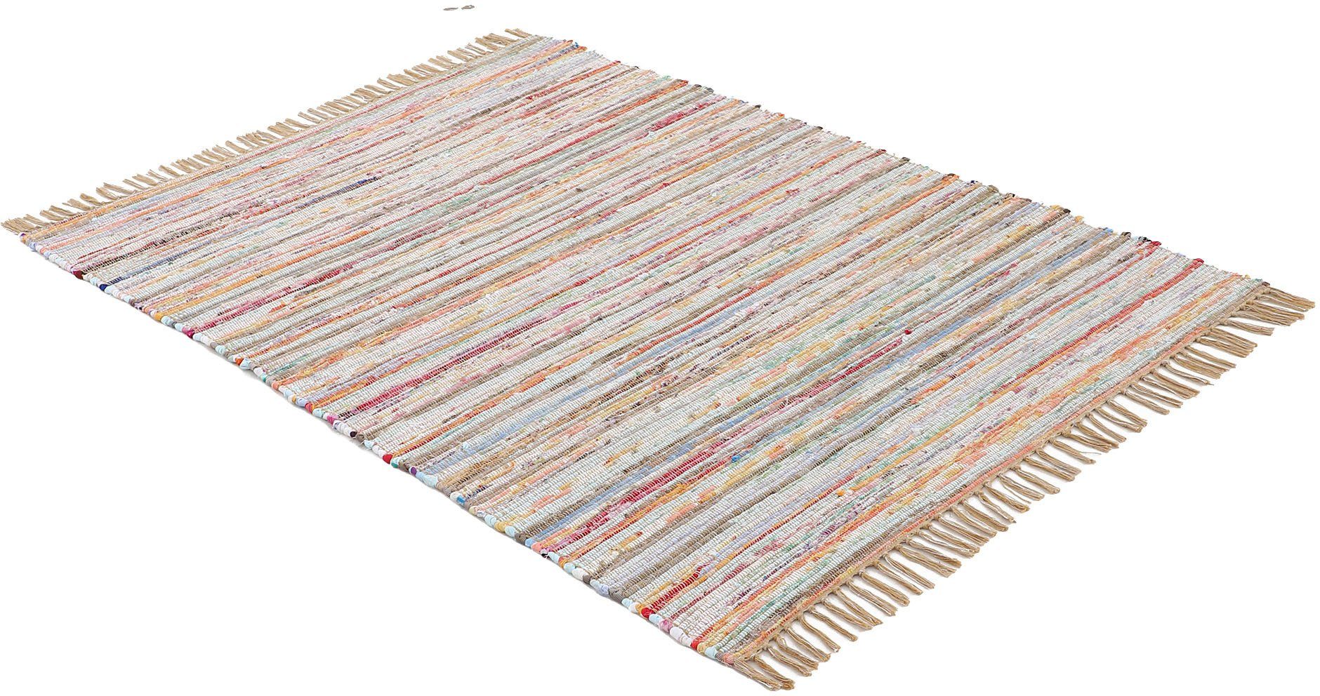 carpetfine Vloerkleed Kelim Chindi, omkeerbaar tapijt handgeweven, patchwork tapijt met franjes, ook verkrijgbaar in loperformaten