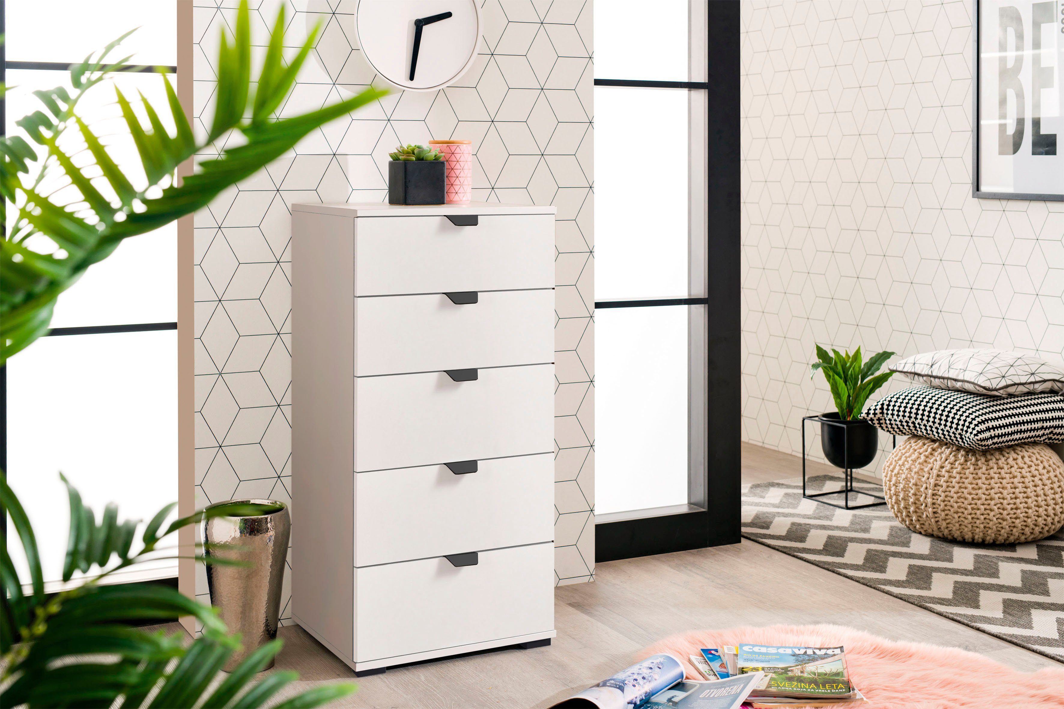 INOSIGN Hoge kast Duero met 5 laden, breedte ca. 45 cm highboards maat 45x40x95 cm wit