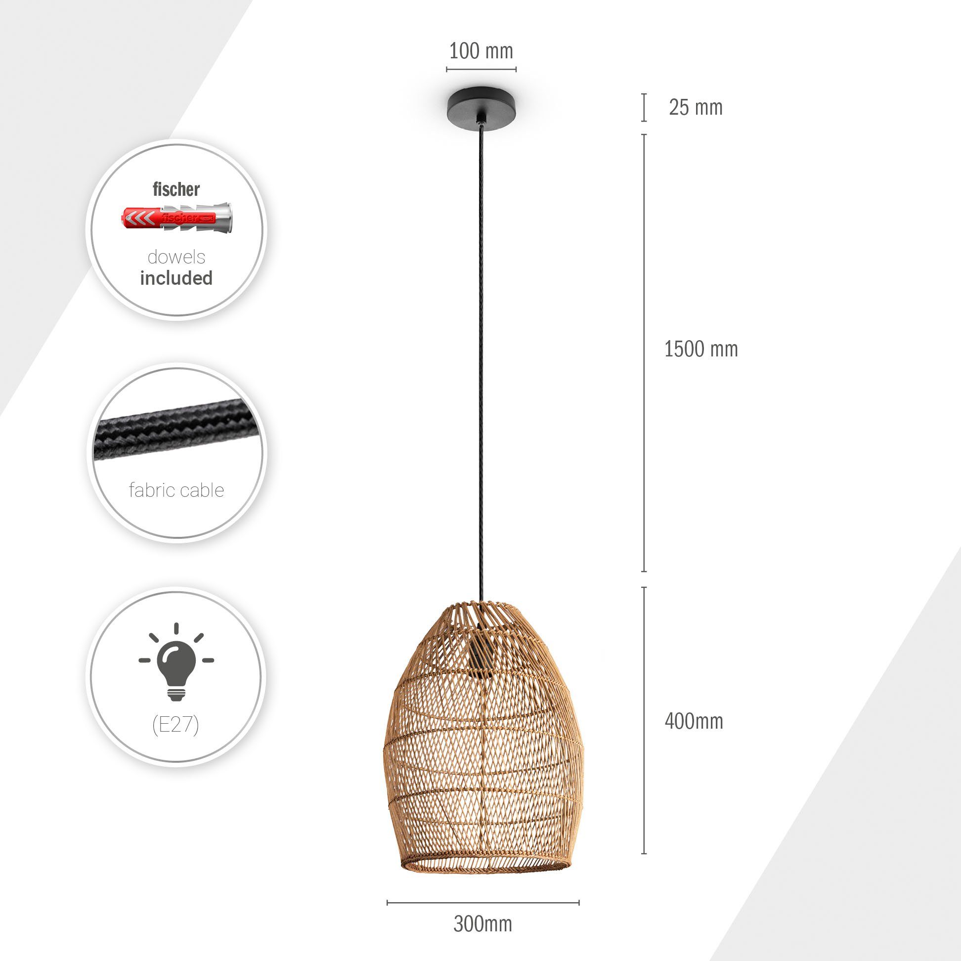 Paco Home Hanglamp VIHMA Rattan pendellamp mand eettafel lamp natuurlijk LED Boho rustiek E27