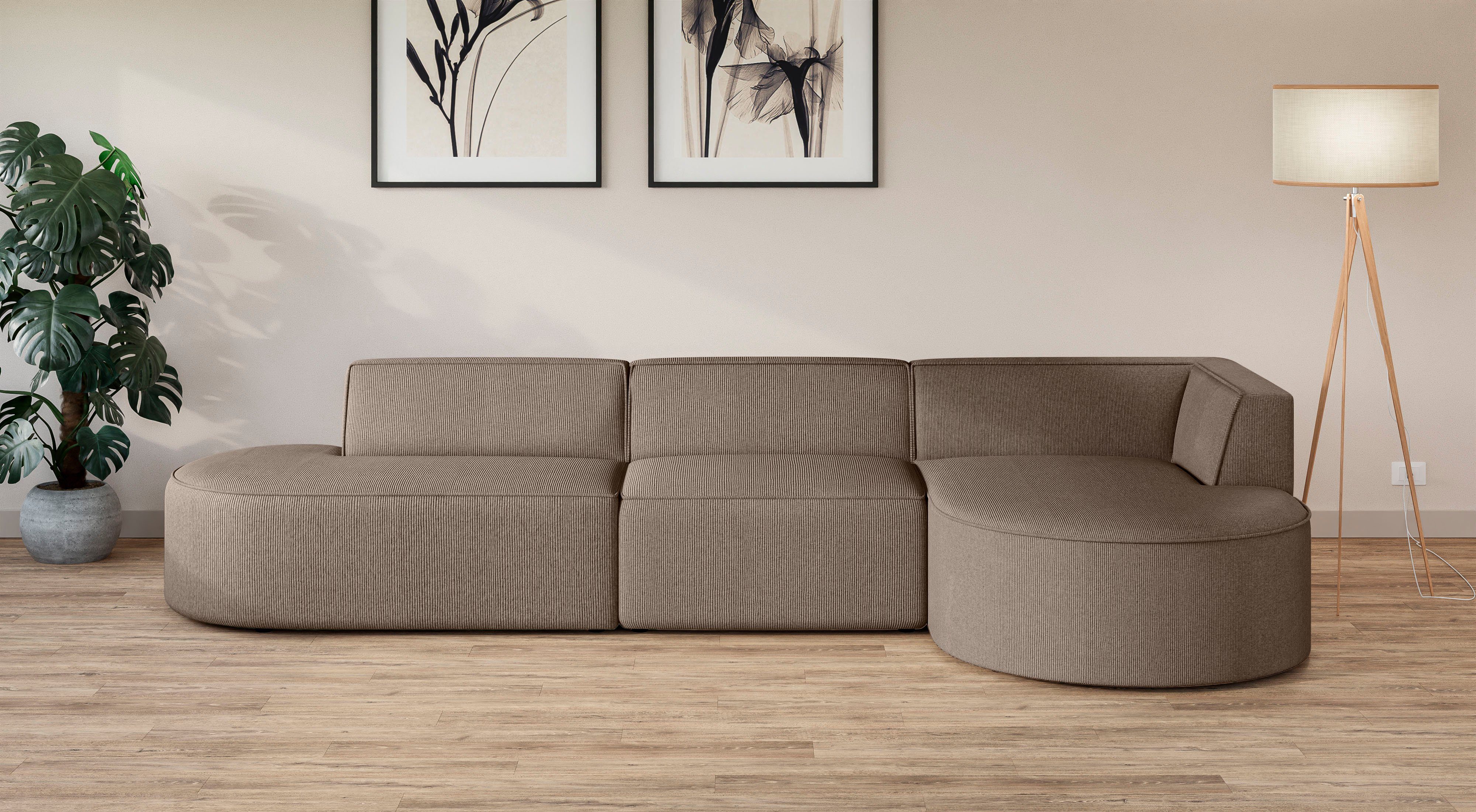 andas Hoekbank EIVIND designerbank met ottomane rechts/links, B/D/H: 343/159/72 cm