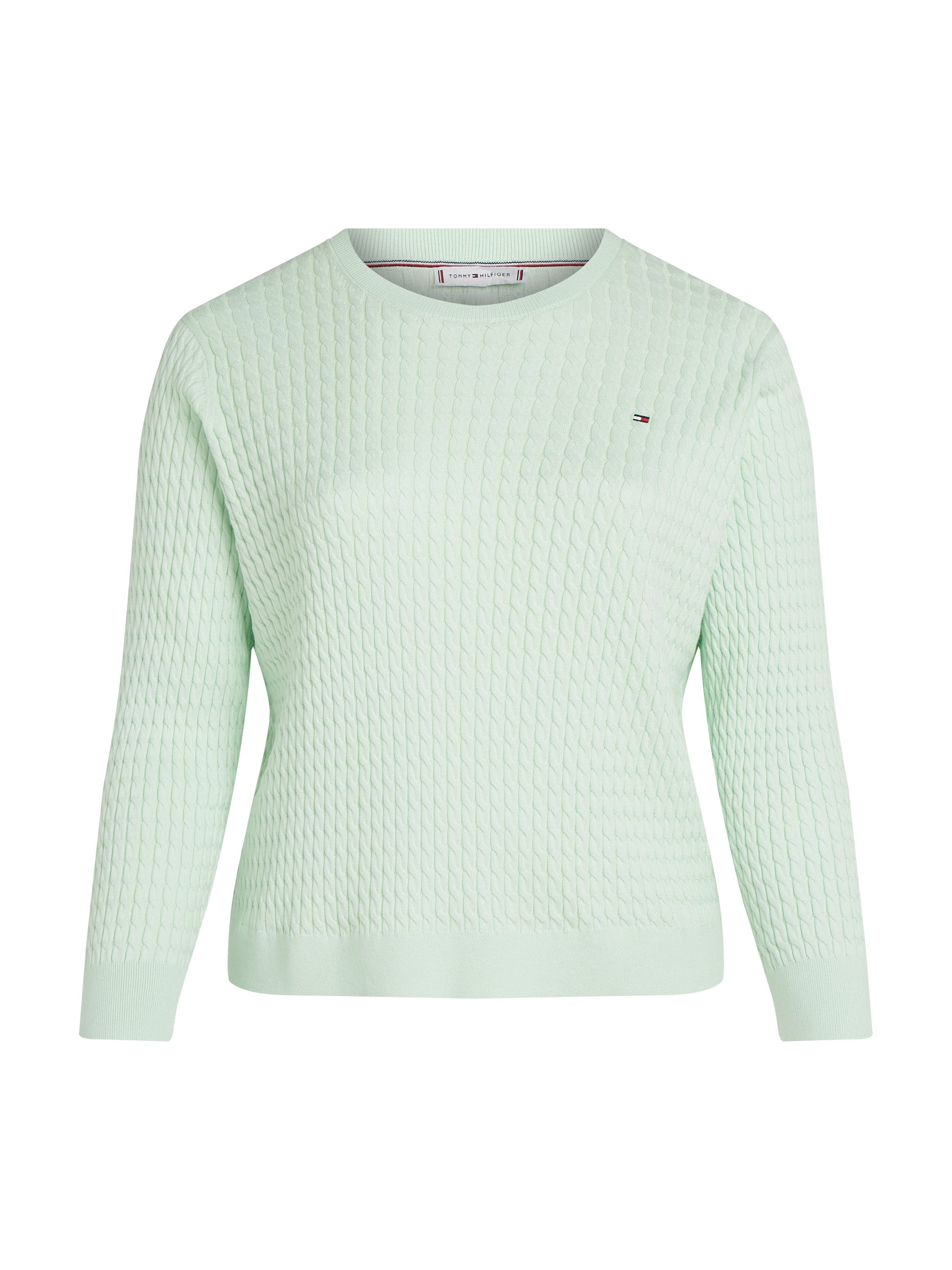Tommy Hilfiger Curve Trui met ronde hals CRV CO CABLE C-NK LS SWEATER in grote maten, kabelpatroon, logoborduursel