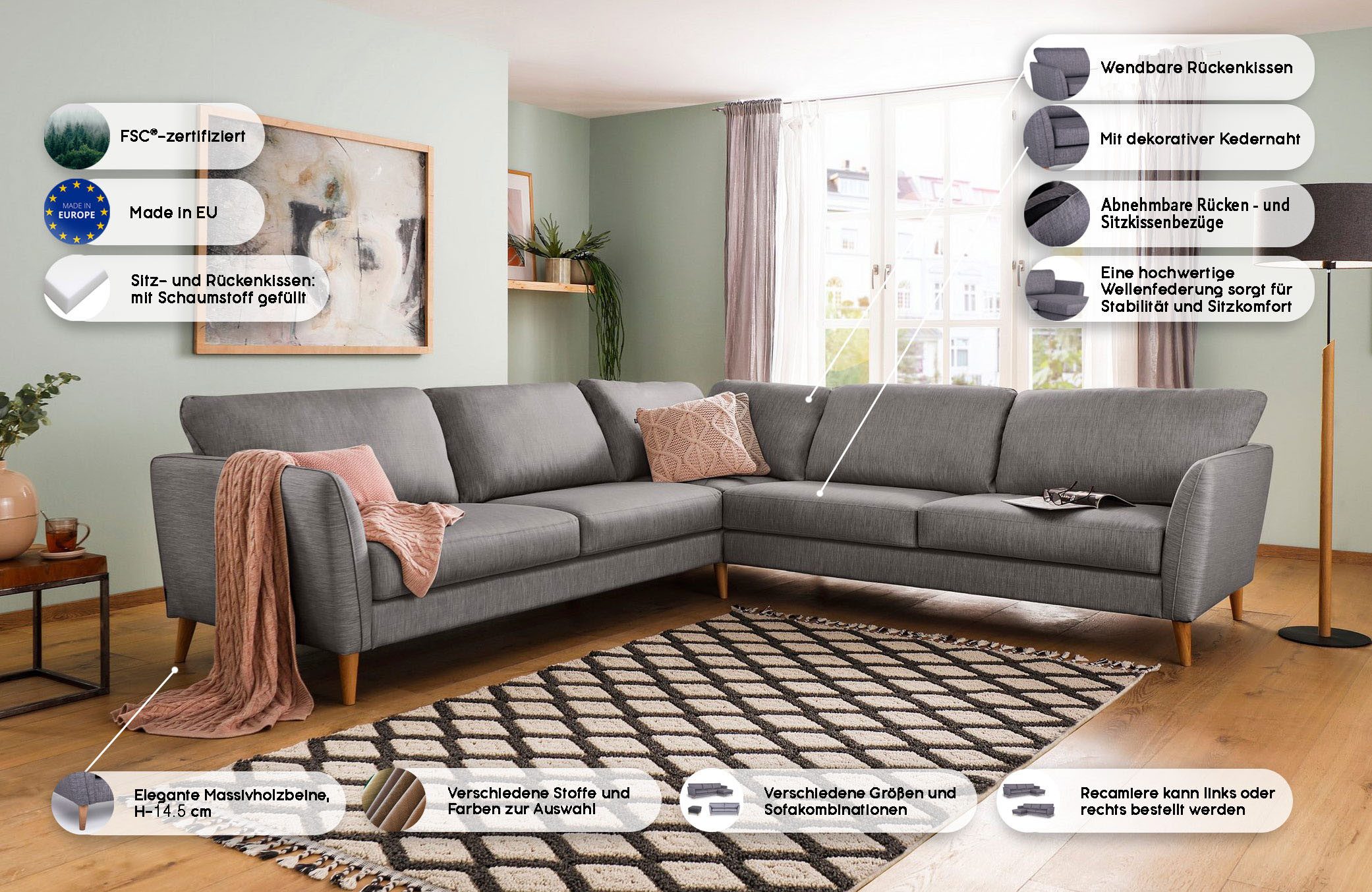Home affaire Hoekbank MARSEILLE 278/278 cm, L-vorm, geweven stof, vlakke weefsel, viltlook
