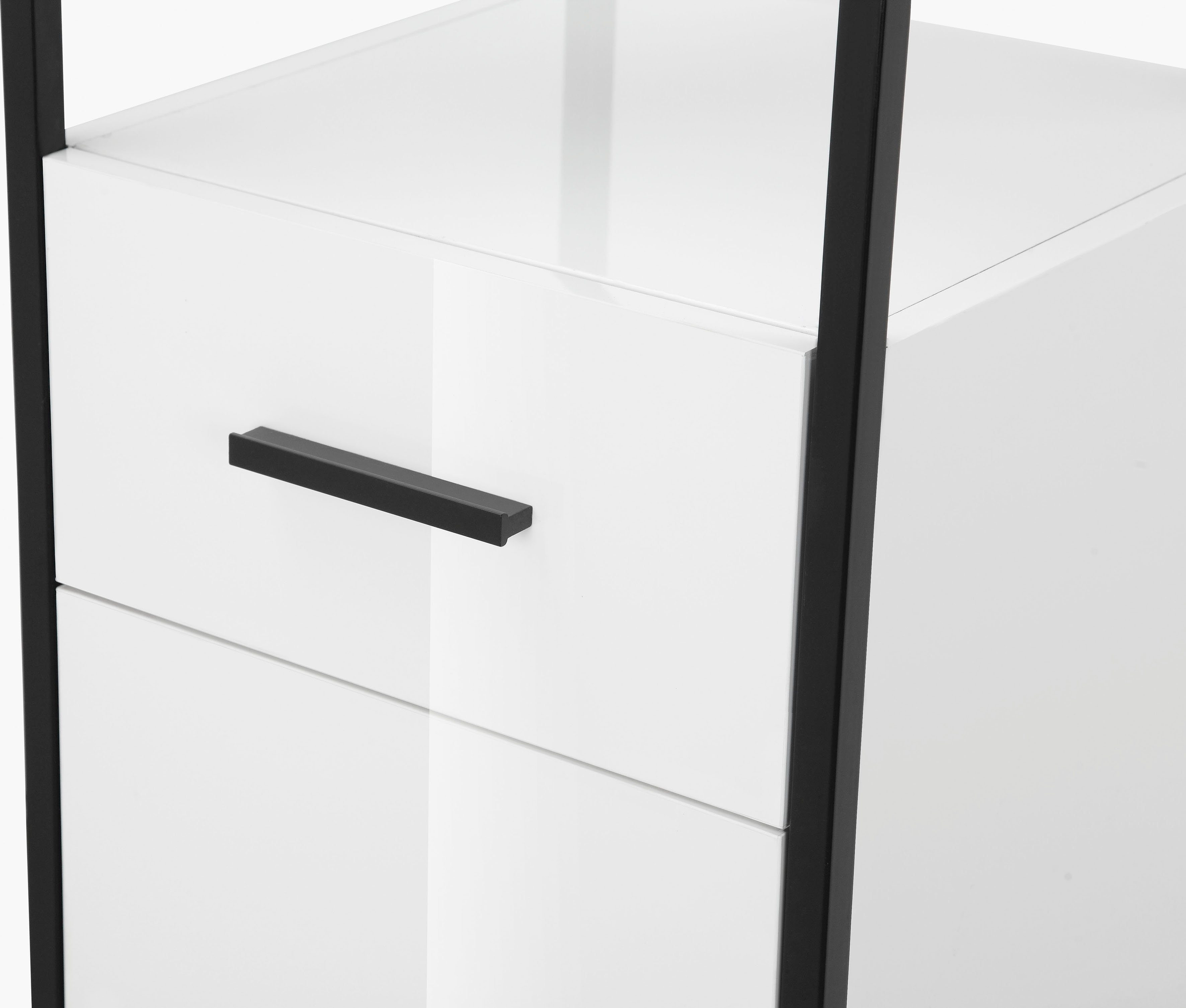welltime Hoge kast Pisa kast WC bad hoogglans metaal badkamerkast met lade en deur, breedte 35 cm