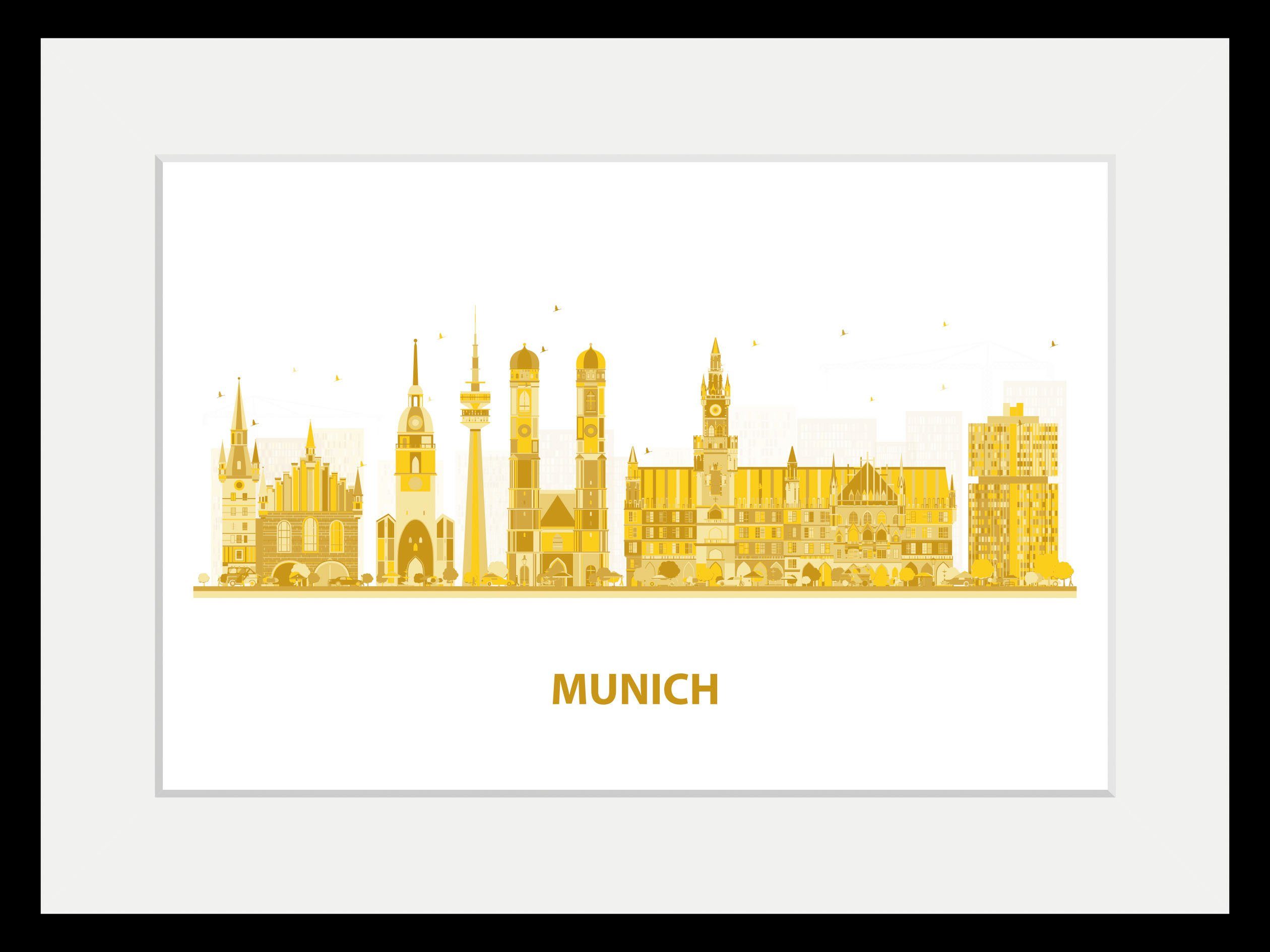 queence Wanddecoratie Munich Goldstadt HD premium posterdruk incl. houten lijst (1 stuk)