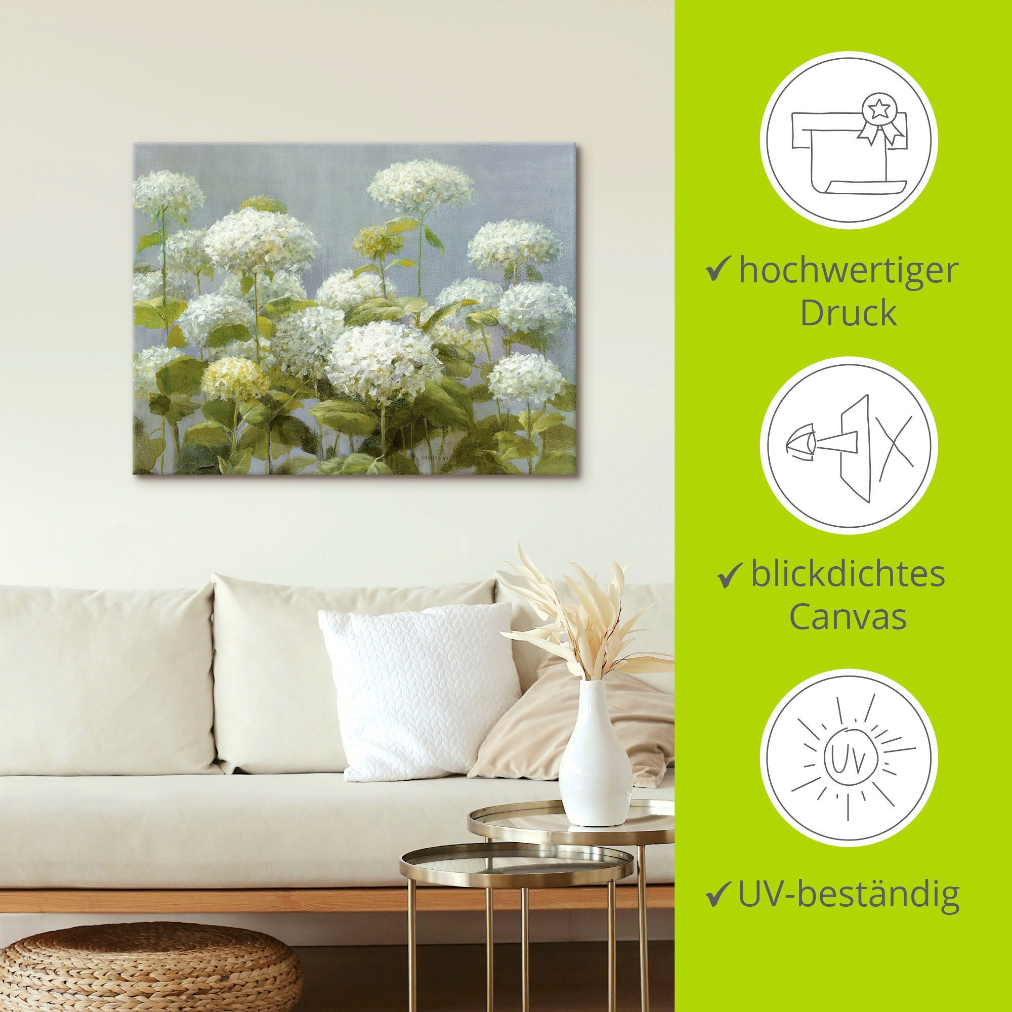 Artland Artprint Witte hortensia's tuin als artprint op linnen, poster, muursticker in verschillende maten